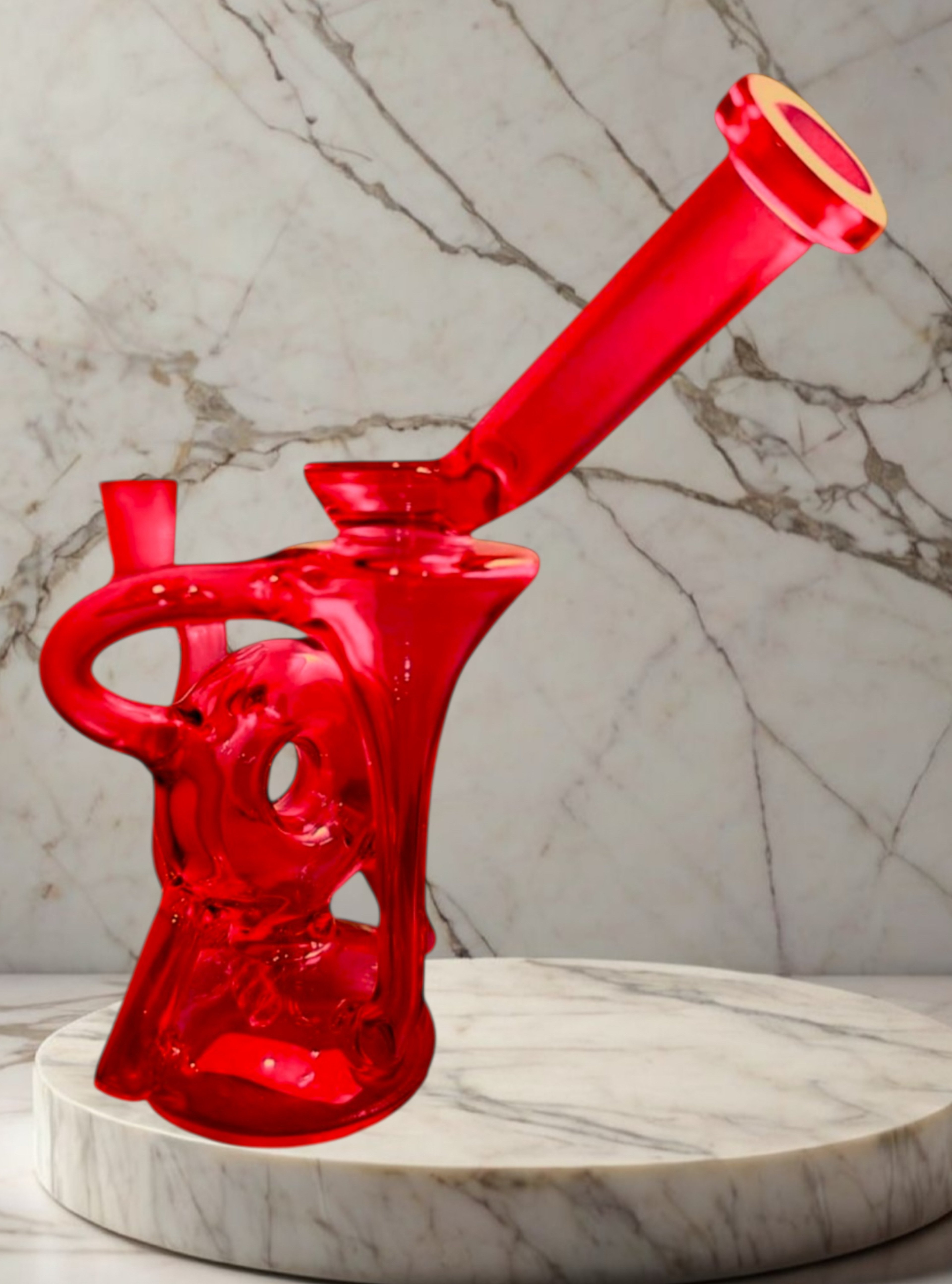 Preview pic of (Style 2) Red Recycler Bong w/ Donut Chamber & 6-Slit Perc