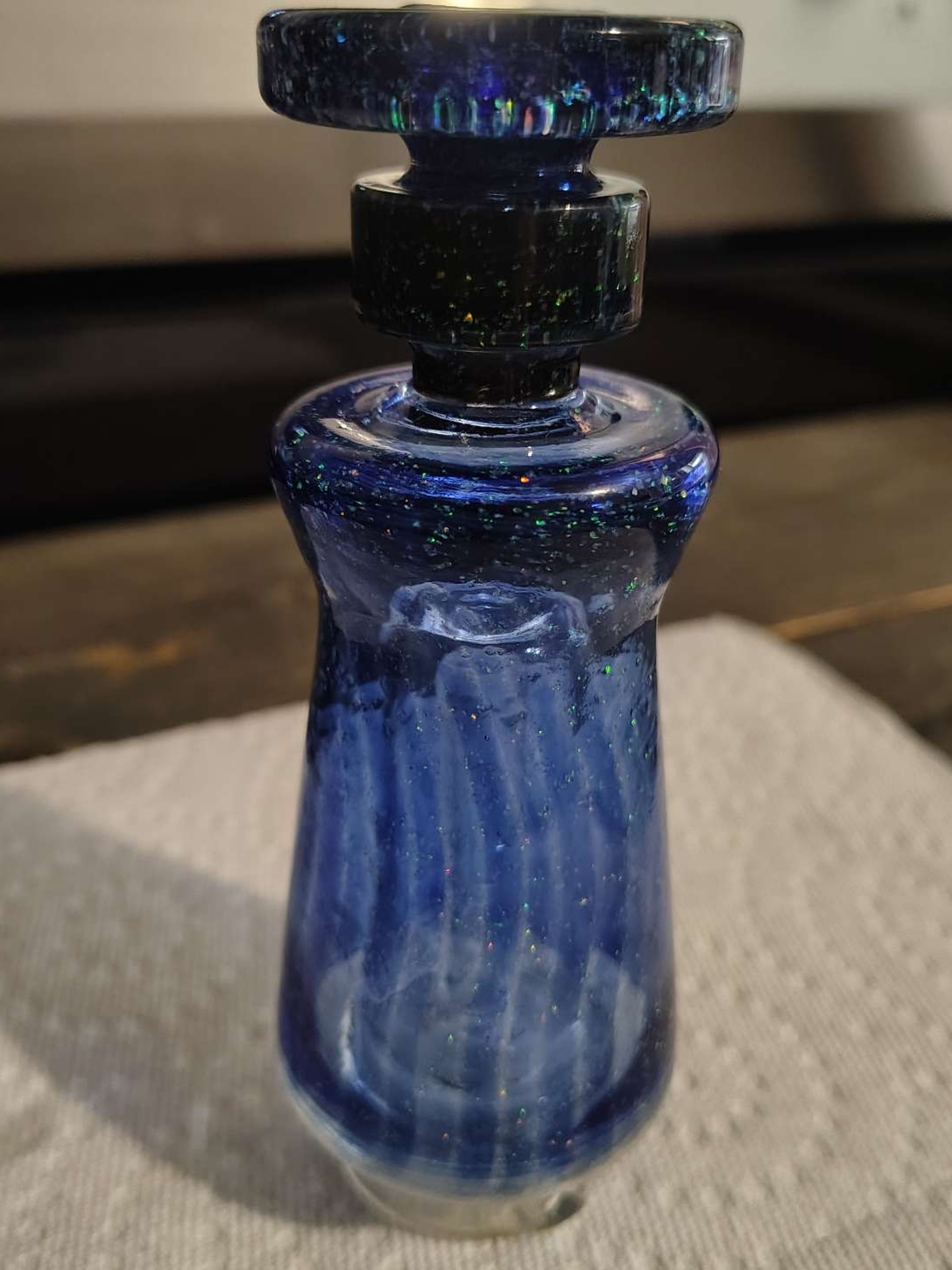 Preview pic of Signed Noah the glassblowa crushed opal cobalt nano Carta top with black crushed opal band