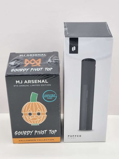 Preview pic of Puffco Pivot Onyx + MJ Arsenal Gourdy Pivot Top Halloween Bundle (new/sealed)