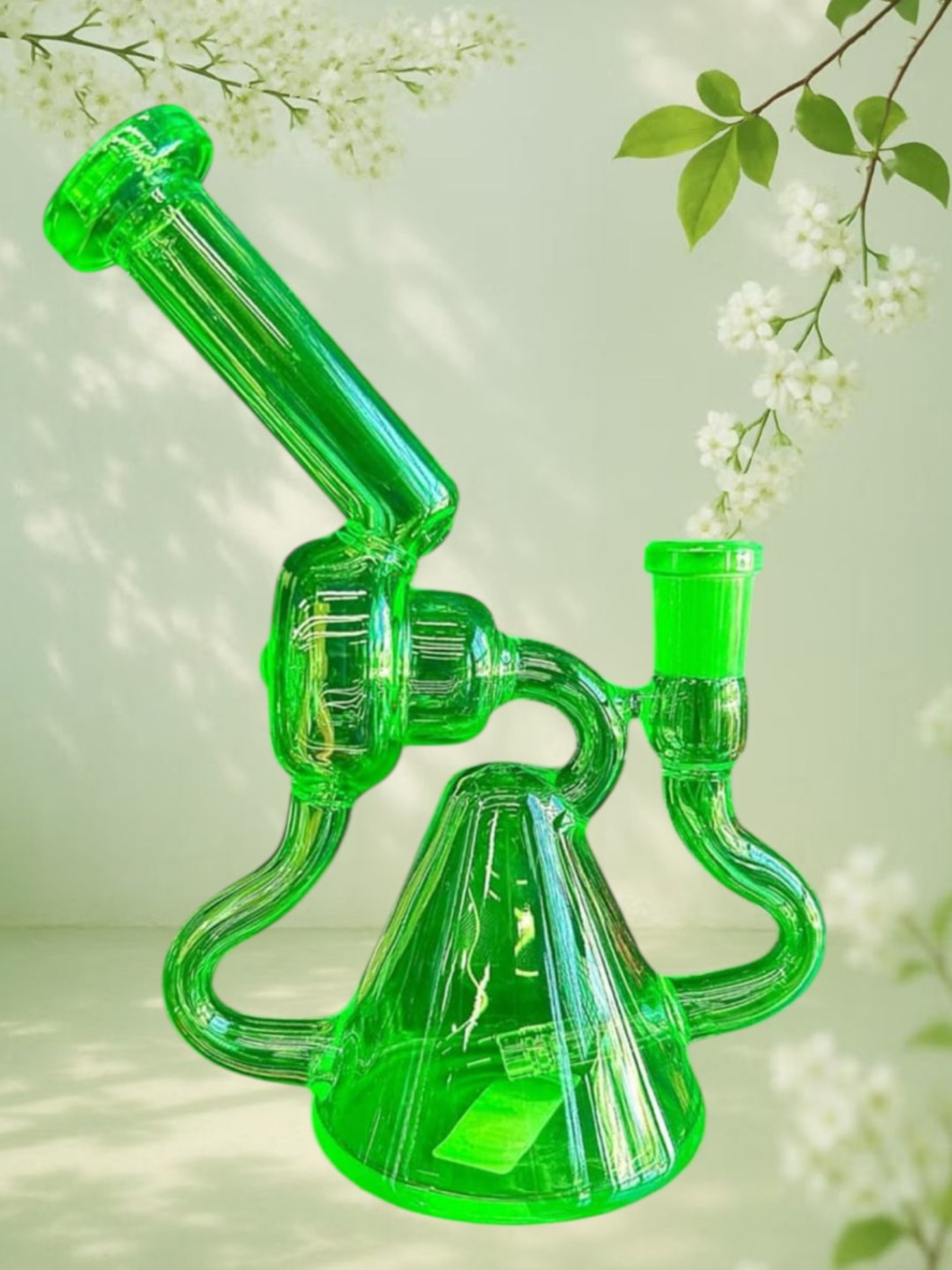 Preview pic of (Style 1) 8” Neon Green 💚 Recycler Bong w/ Microscope Neck & 6-Slit Perc