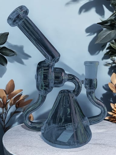 Preview pic of (Style 1) 8” Navy Blue 🧜🏻‍♀️ Recycler Bong w/ Microscope Neck & 6-Slit Perc