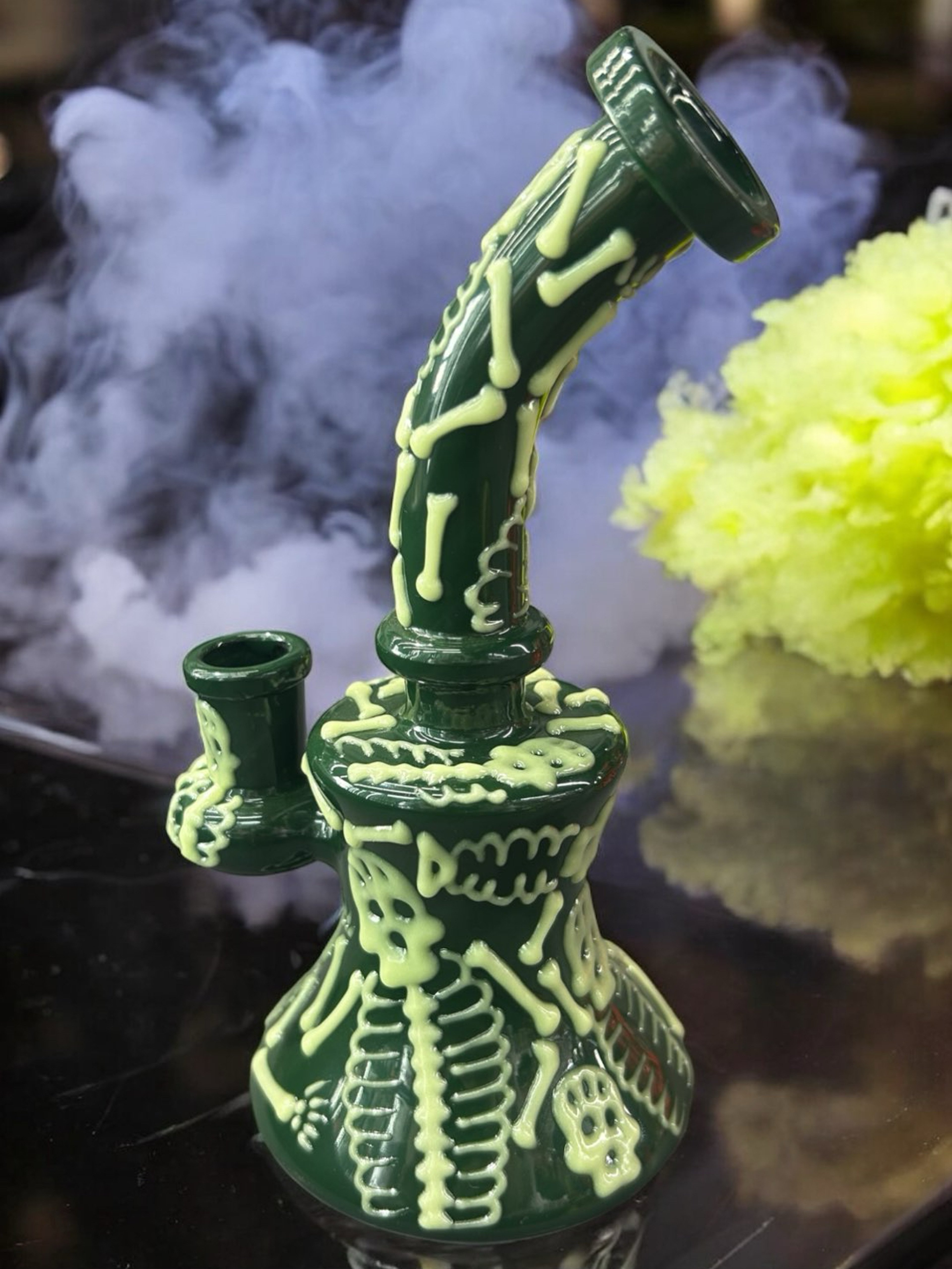 Preview pic of (Halloween Style 5) “Nuclear Bones” ☢️🦴UV Reactive Handpainted 7” Bong