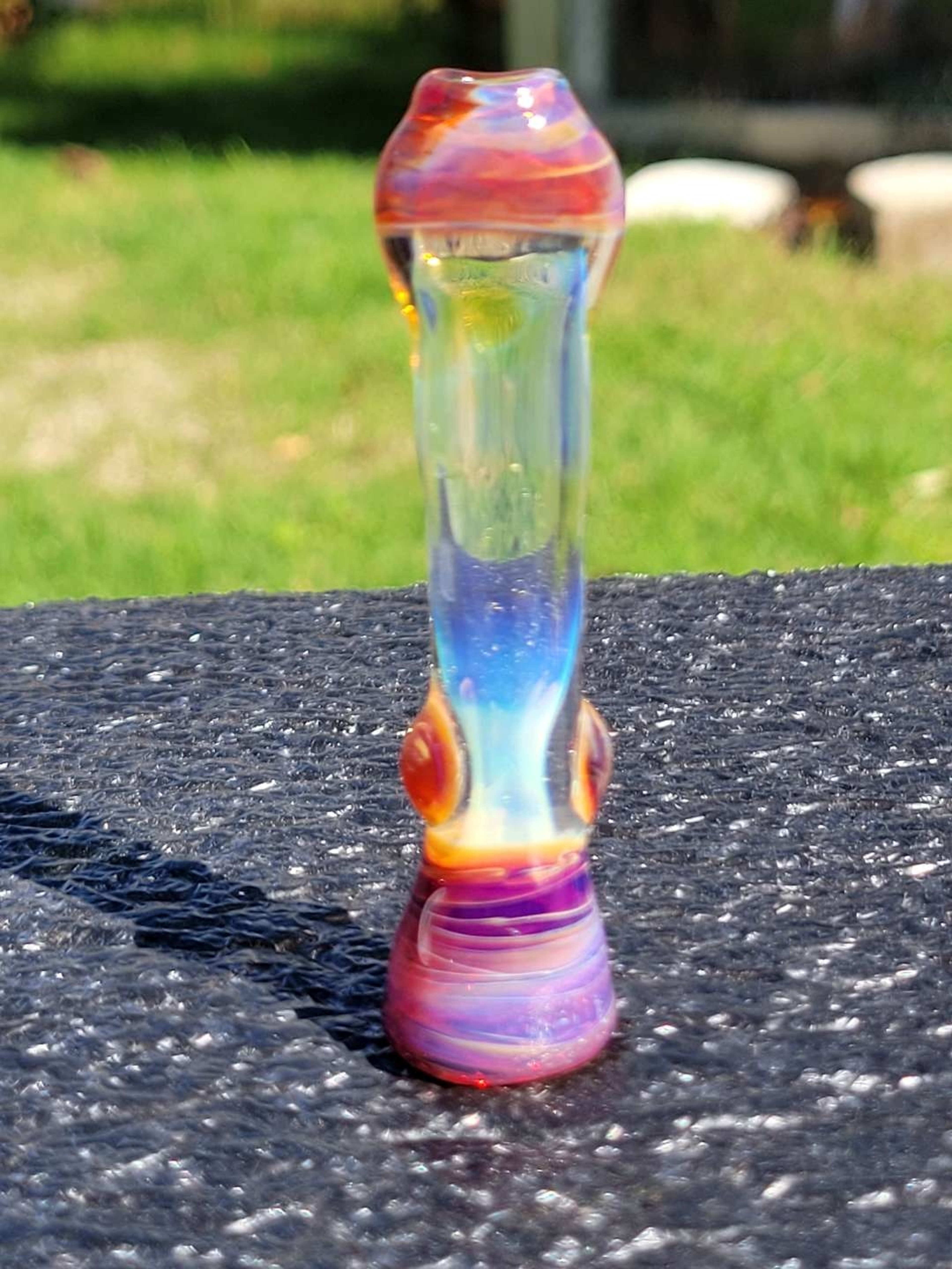 Preview pic of Silver fumed chillum amber purple accents 2