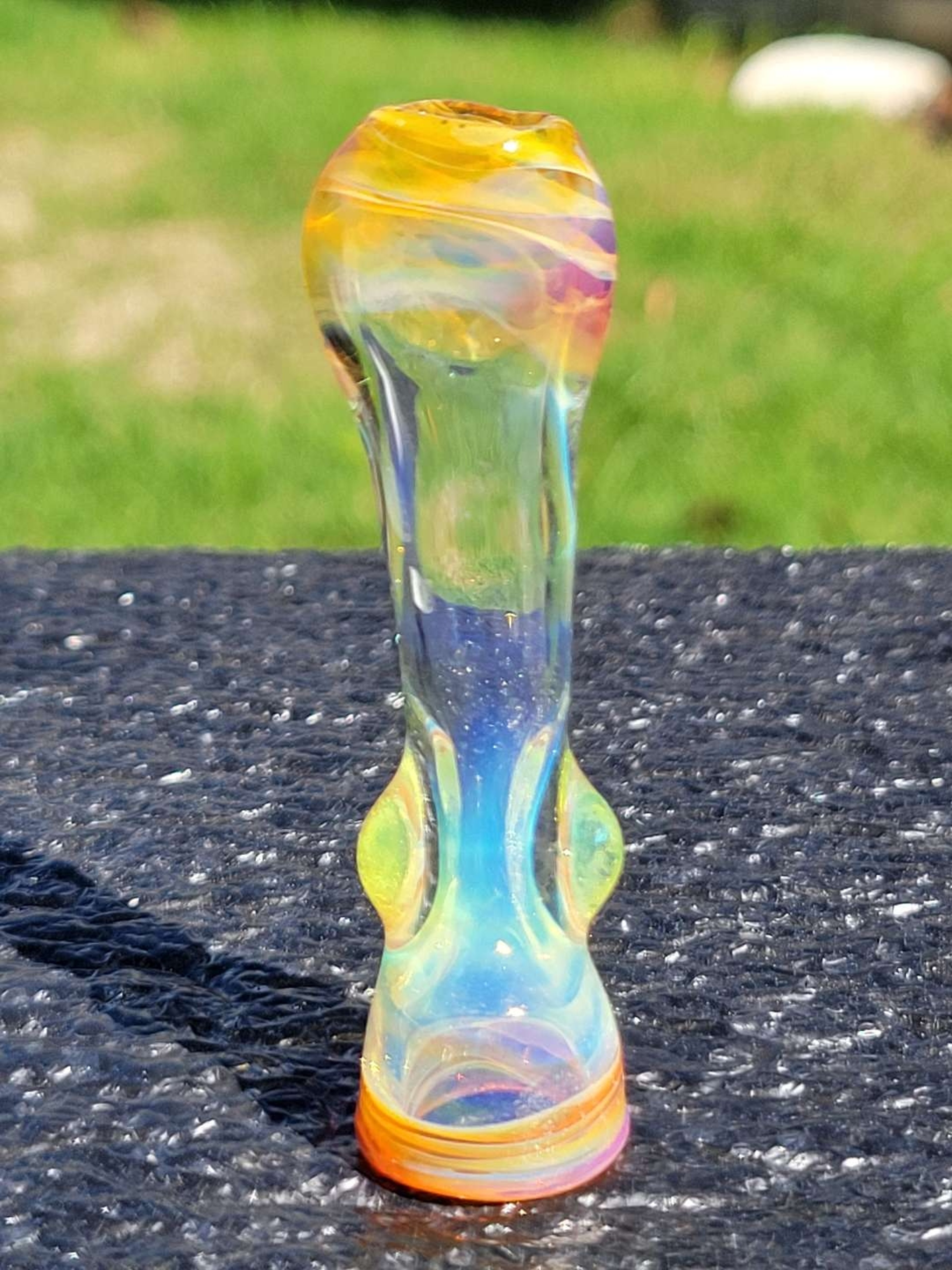 Preview pic of Fumed chillum with amber purple and slyme accents