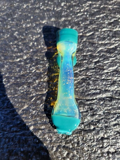 Preview pic of Silver fumed chillum opaque aqua accents