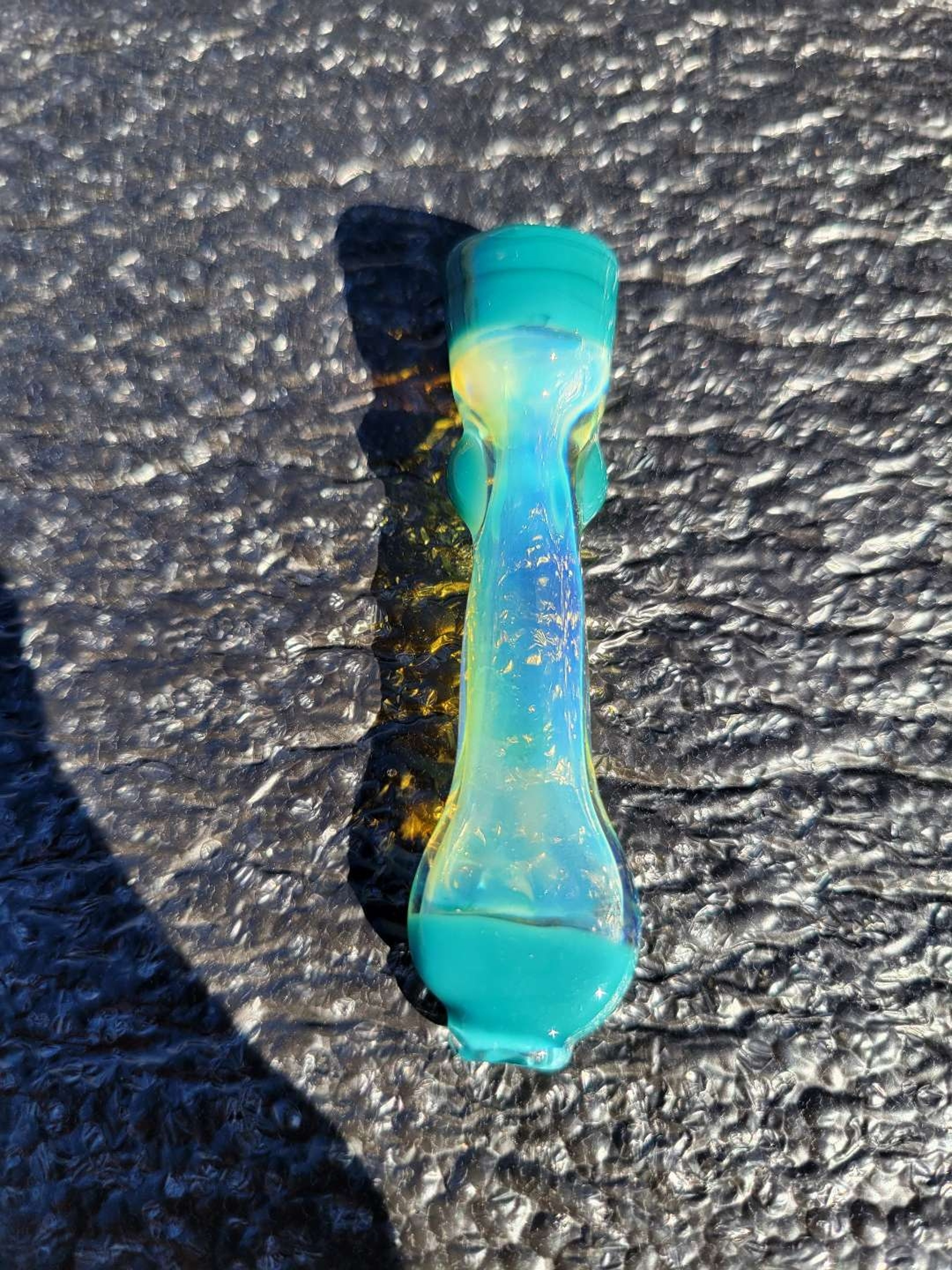 Preview pic of Silver fumed chillum opaque aqua accents