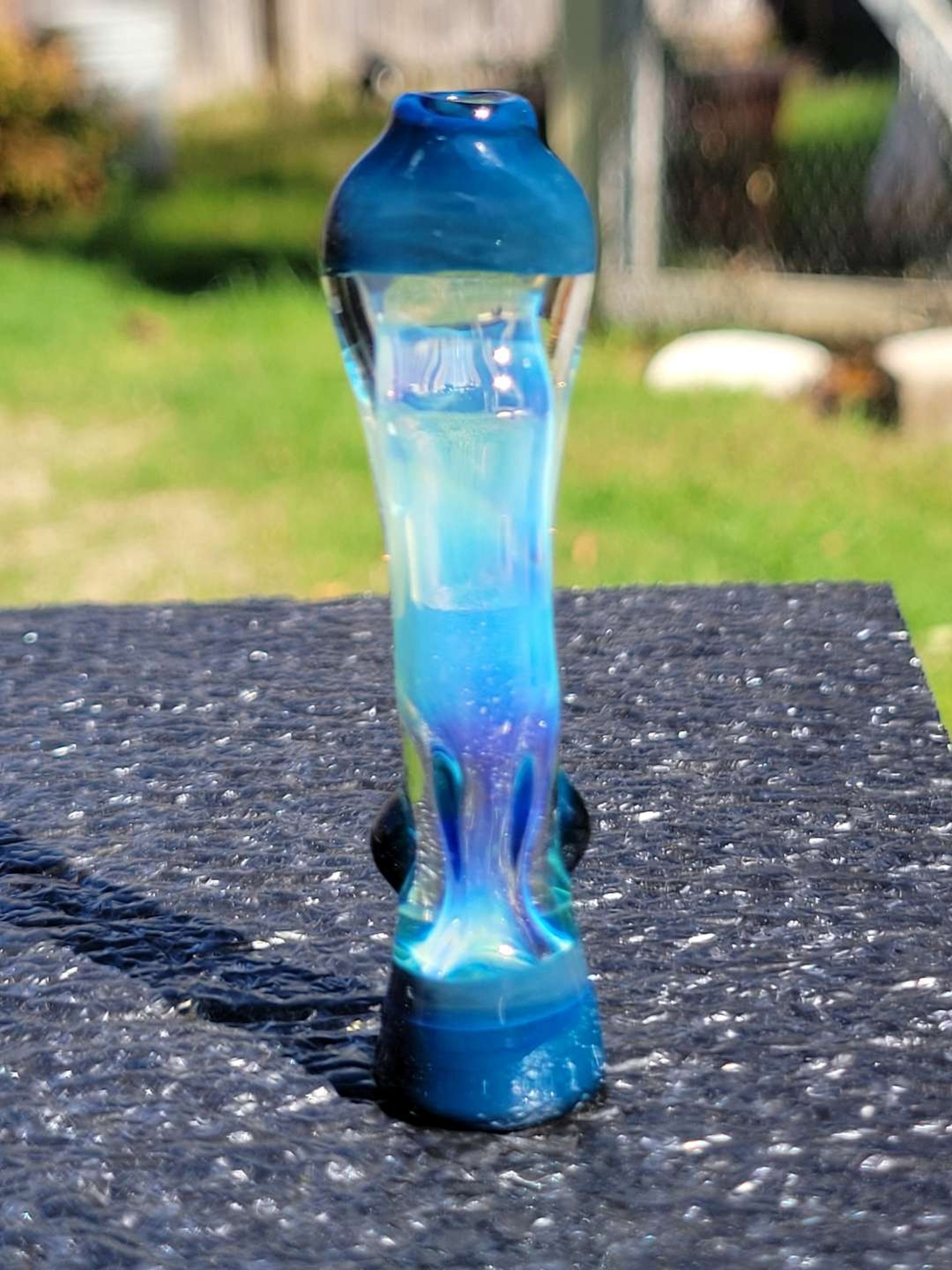 Preview pic of Silver fumed chillum peacock accents