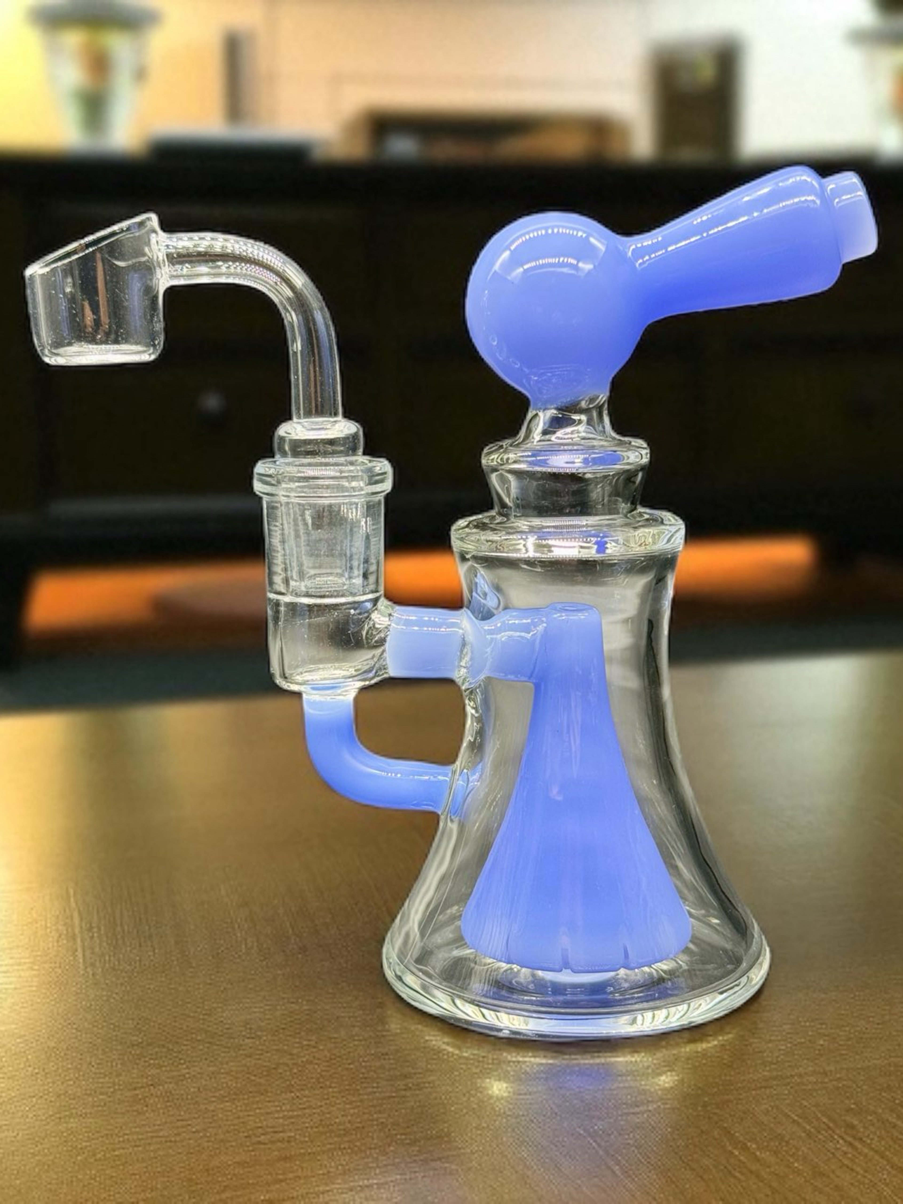 Blue Clear Dab Rig Water Pipe – 6” with 14mm Quartz Banger image 0