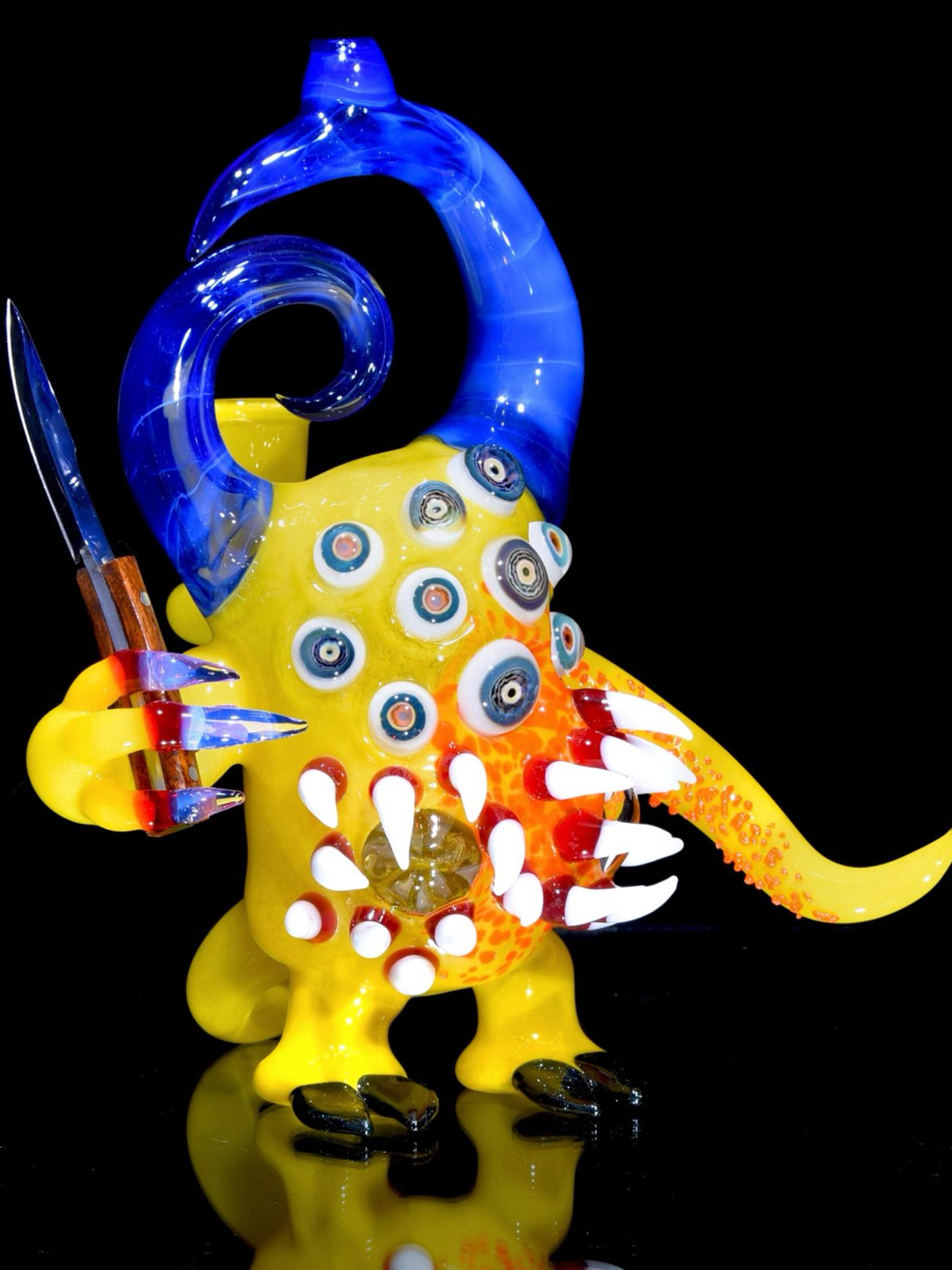 Kyru Glass - Alien Cryptid Rig w/ Removable Knife Dabber - Yellow/Mystique - 14mm Female image 0