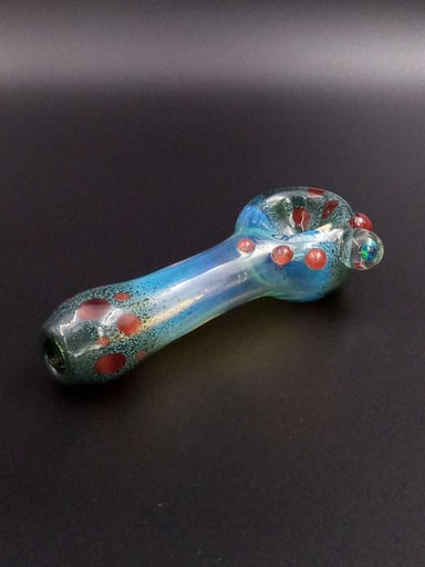 Preview pic of Color Changing Fumed Spoon with Green Frit, Red Lenses, Lab Opal