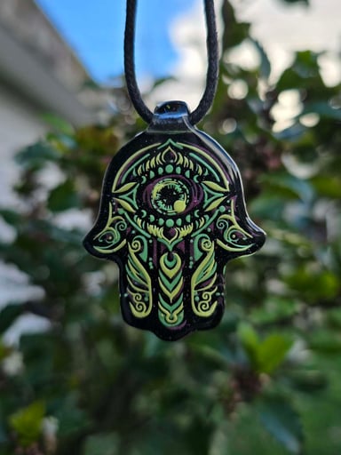 Preview pic of Hamsa Hand Layered Glow UV Pendant