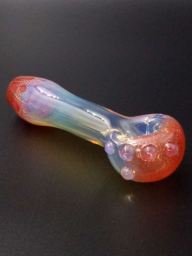 Preview pic of Color changing fumed Spoon, Rust frit with Red dots and lenses