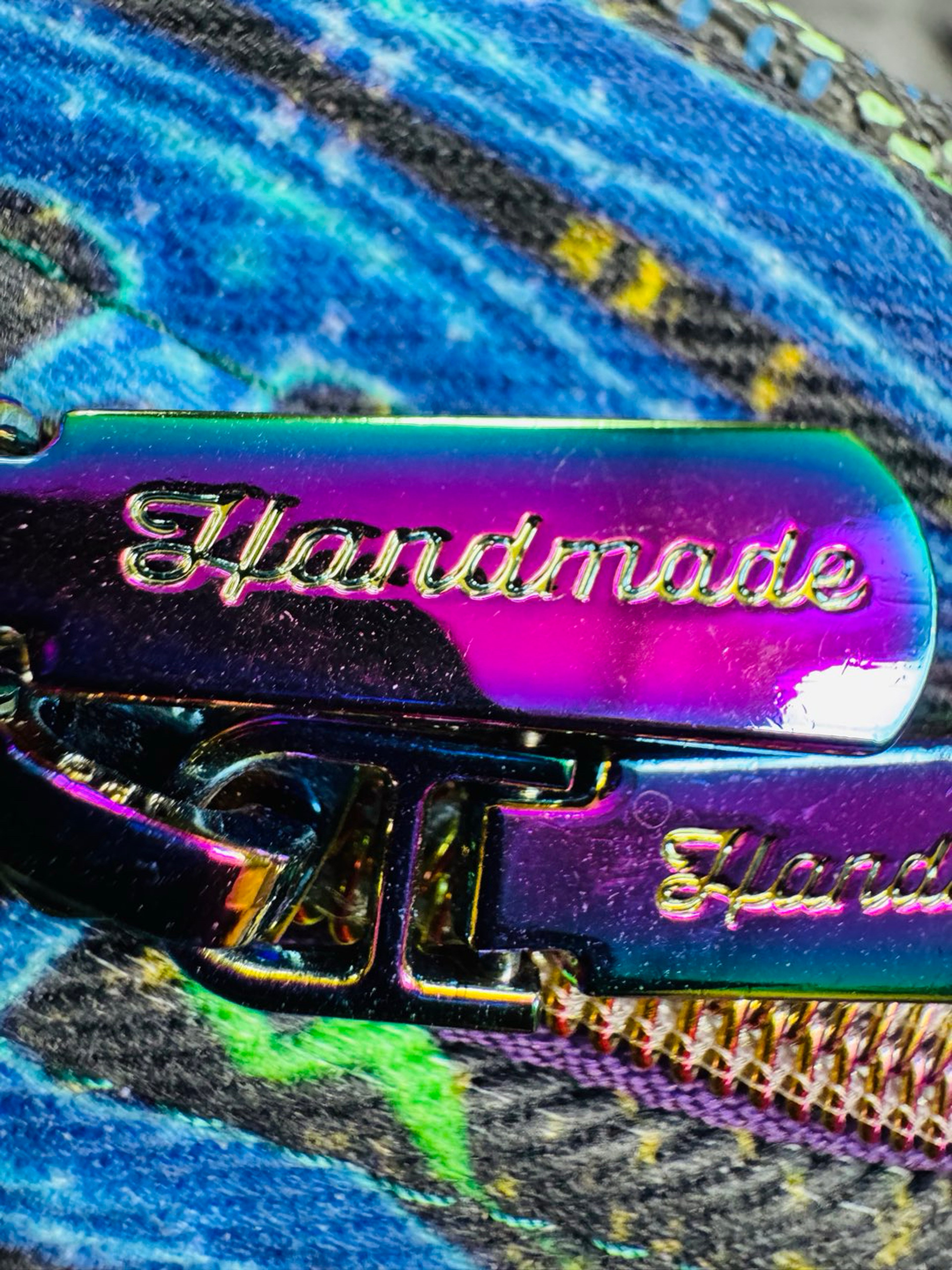 Preview pic of 🔥RARE🔥 Hand Made heady Custom Hand dyed denim UV pattern/of the trees fully customized shoulder bag/strap