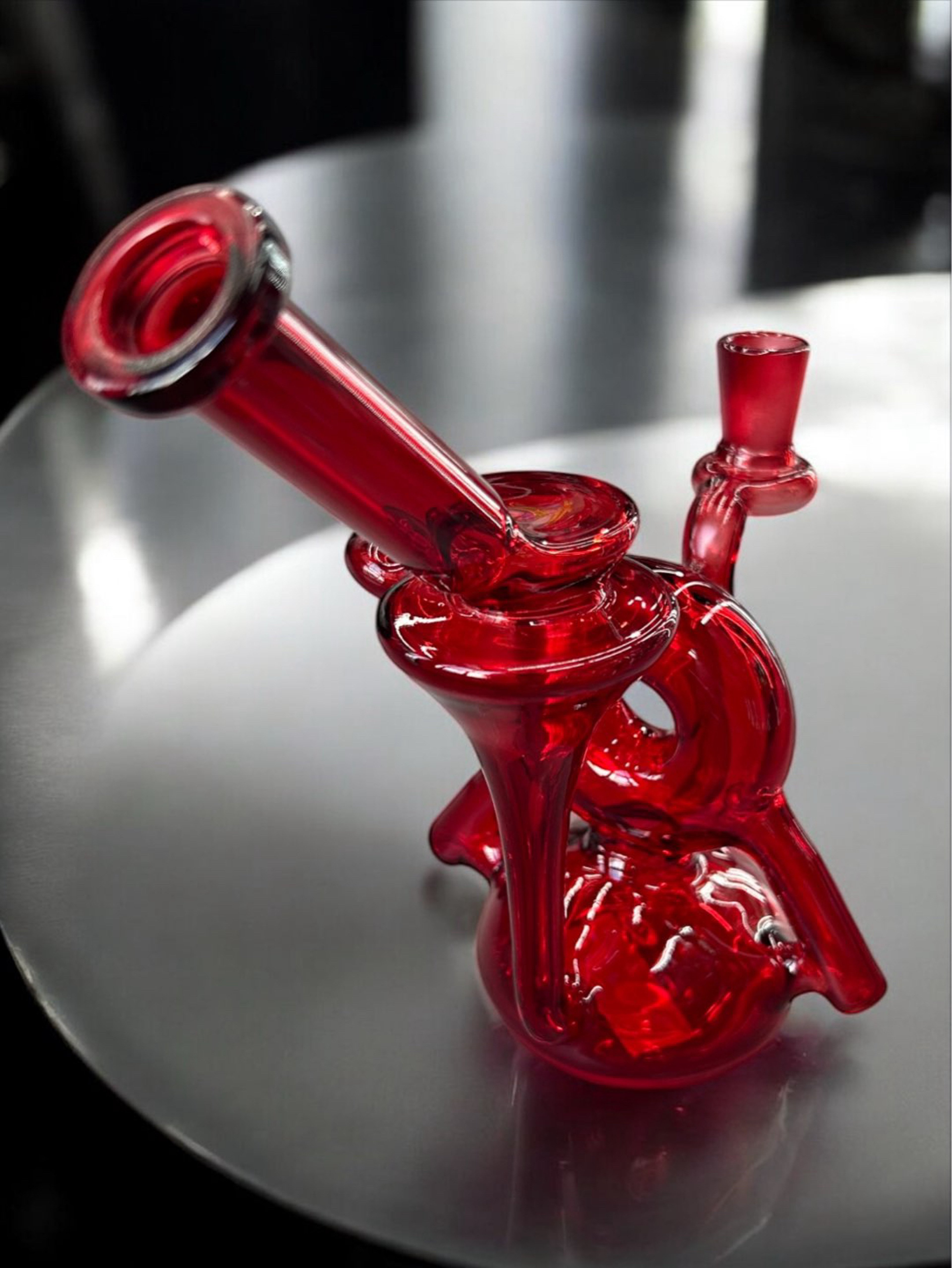 Preview pic of (Style 2) 8” Candy Apple 🍎 Red Recycler Bong