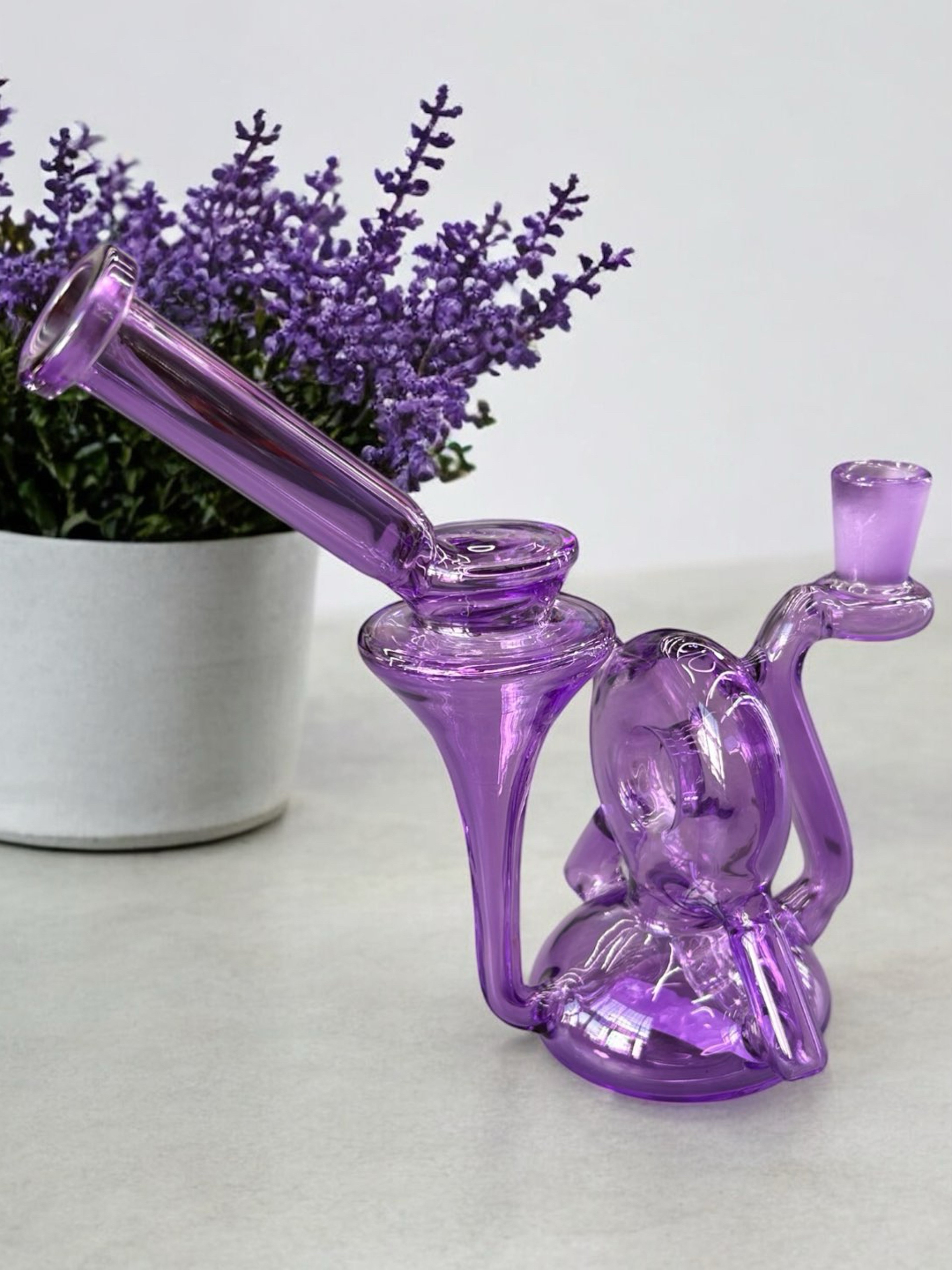 (Style 2) Violet Purple 🔮Recycler Bong w/ 6-Slit Perc image 0