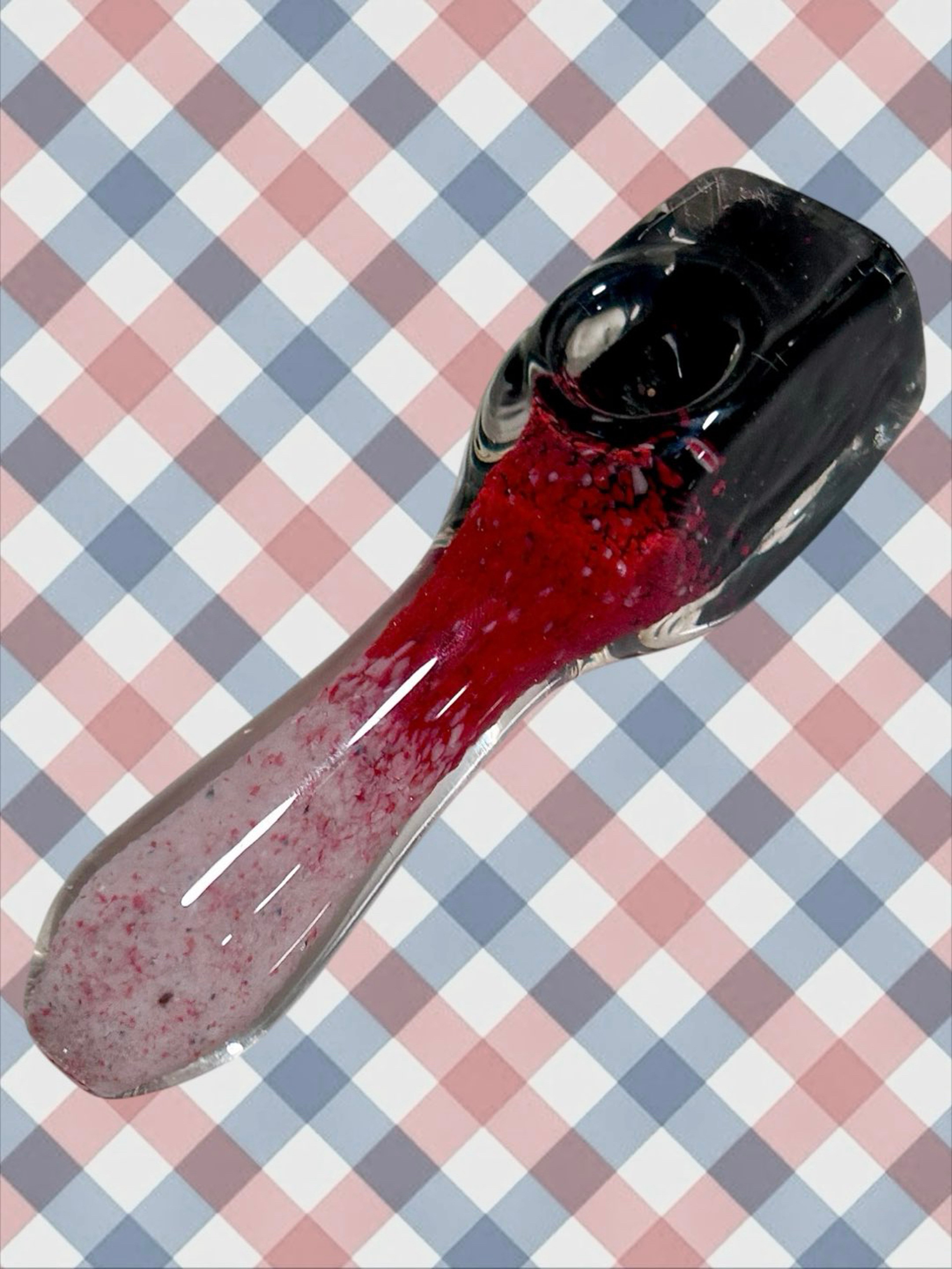 Preview pic of 5” Glass White, Red, & Black Hand Pipe w/ Square Bowl & Carb