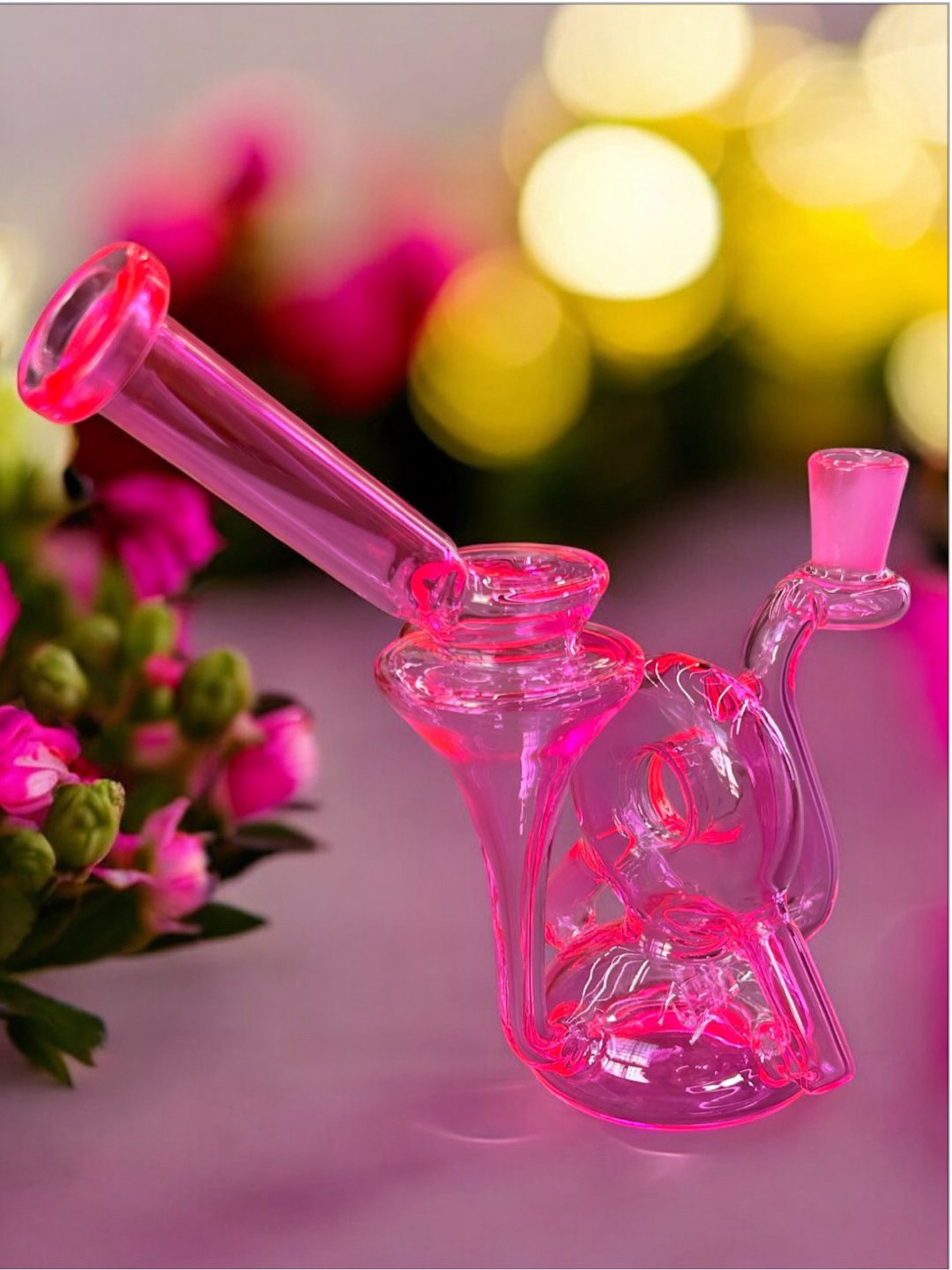 (Style 2) Neon Pink 💖 Recycler Bong w/ 6-Slit Perc image 0