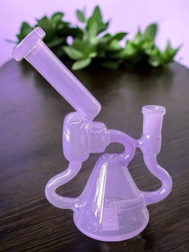 Preview pic of (Style 1) 8” Lilac Purple 🪻Recycler Bong w/ 6-Slit Perc