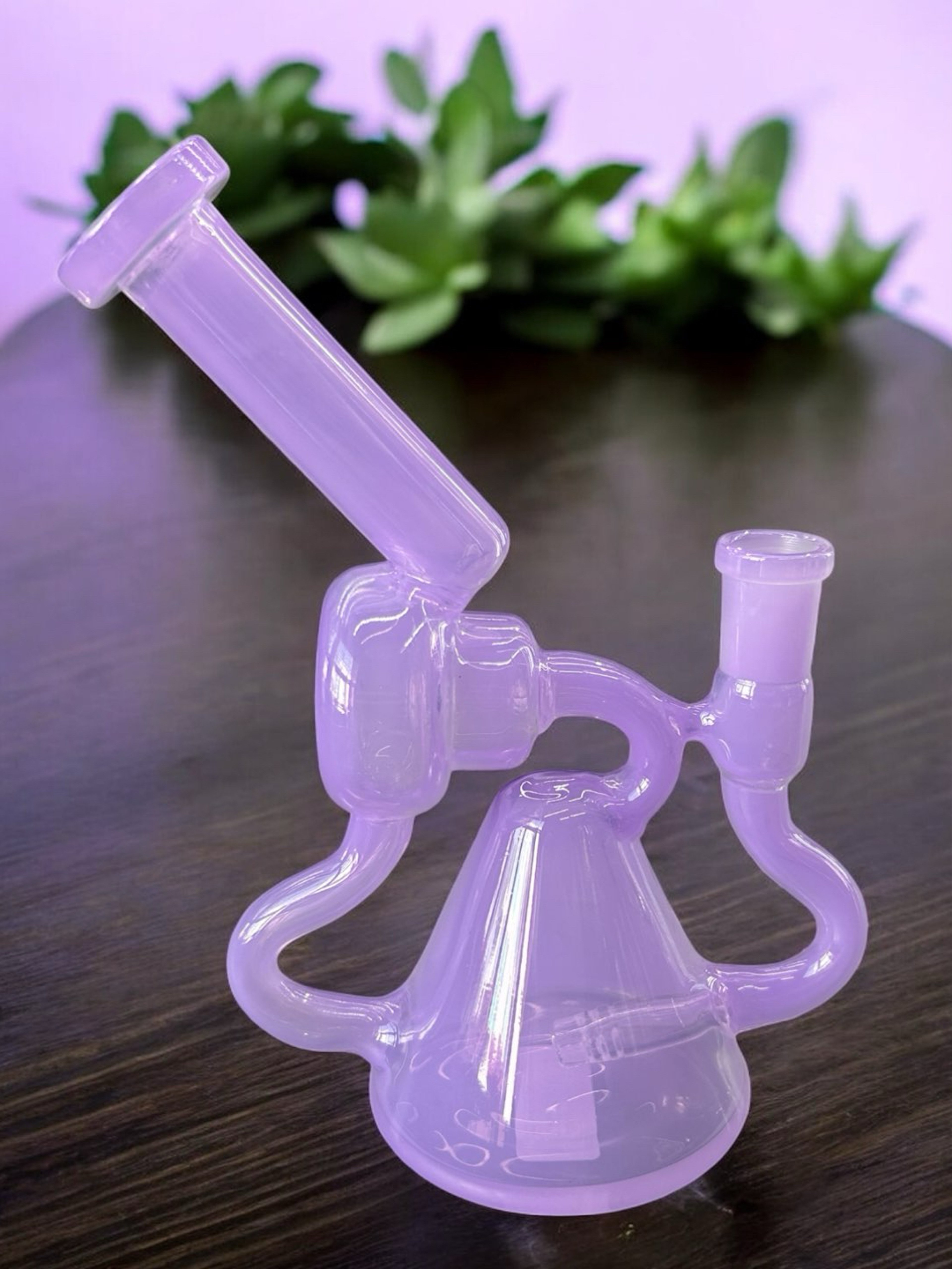 Preview pic of (Style 1) 8” Lilac Purple 🪻Recycler Bong w/ 6-Slit Perc