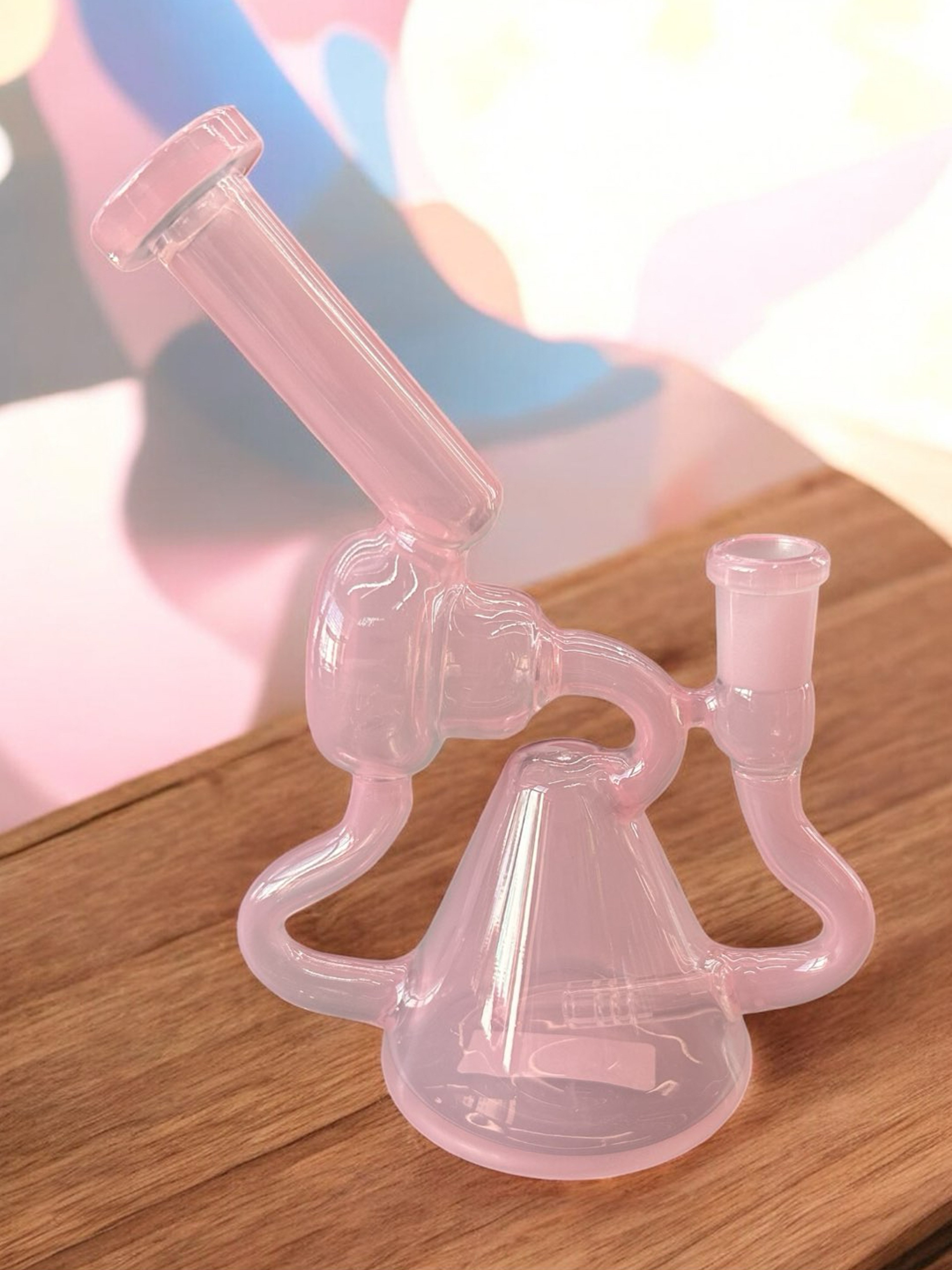 Preview pic of (Style 1) 8” Ballet Slipper Pink 🩰 Recycler Bong w/ 6-Slit Perc