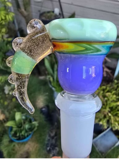 Preview pic of Spotted Rhino Glass 🌈 Slyme and Purple Slide With CFL Horn 🌈