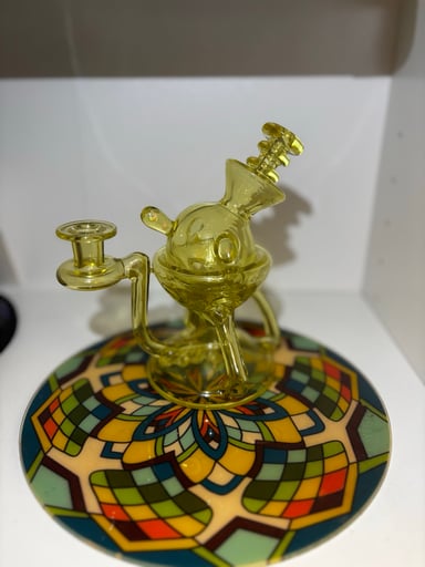 Preview pic of Lid Glass Triple uptake recycler; Serum glass (cfl reactive), w/ 2 opals