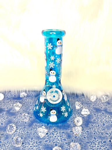 Preview pic of Blue Snowman Iridescent 8 Inch Bong
