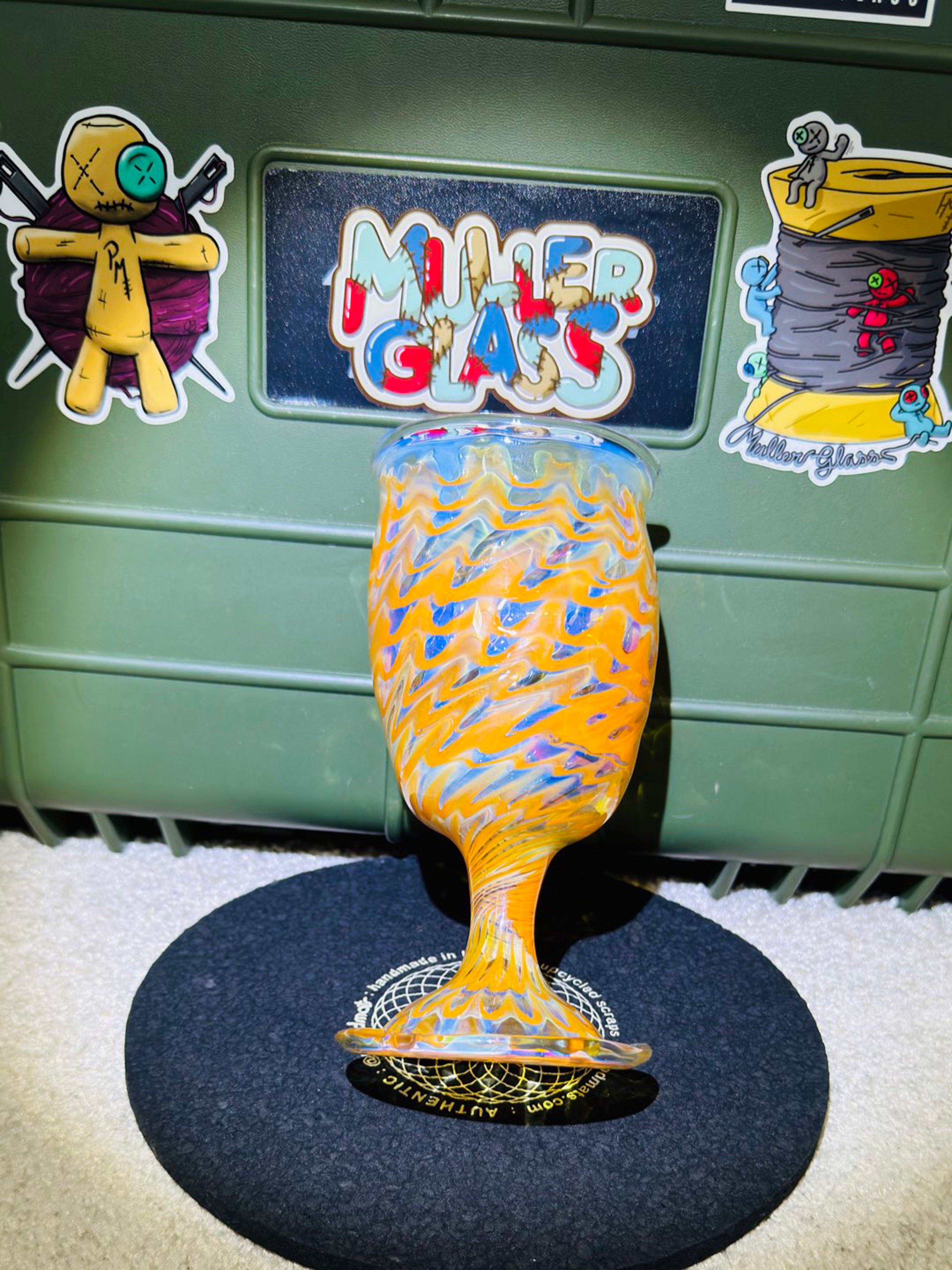 HANDBLOWN UV ORANGE/SILVER FUME GOBLET 6-8 oz image 0