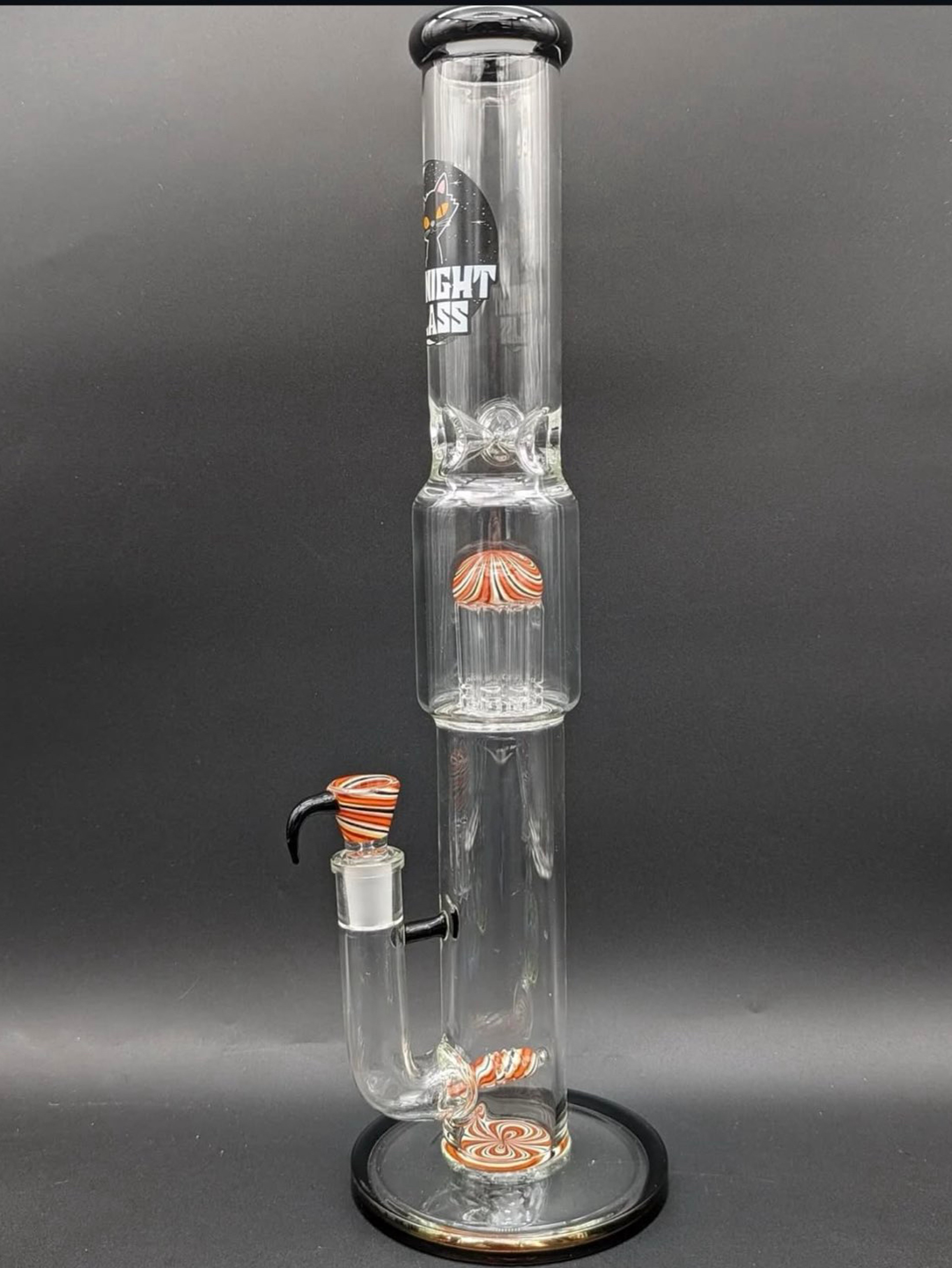 MIDNIGHT GLASS 18" WORKED DUAL PERC BONG image 0
