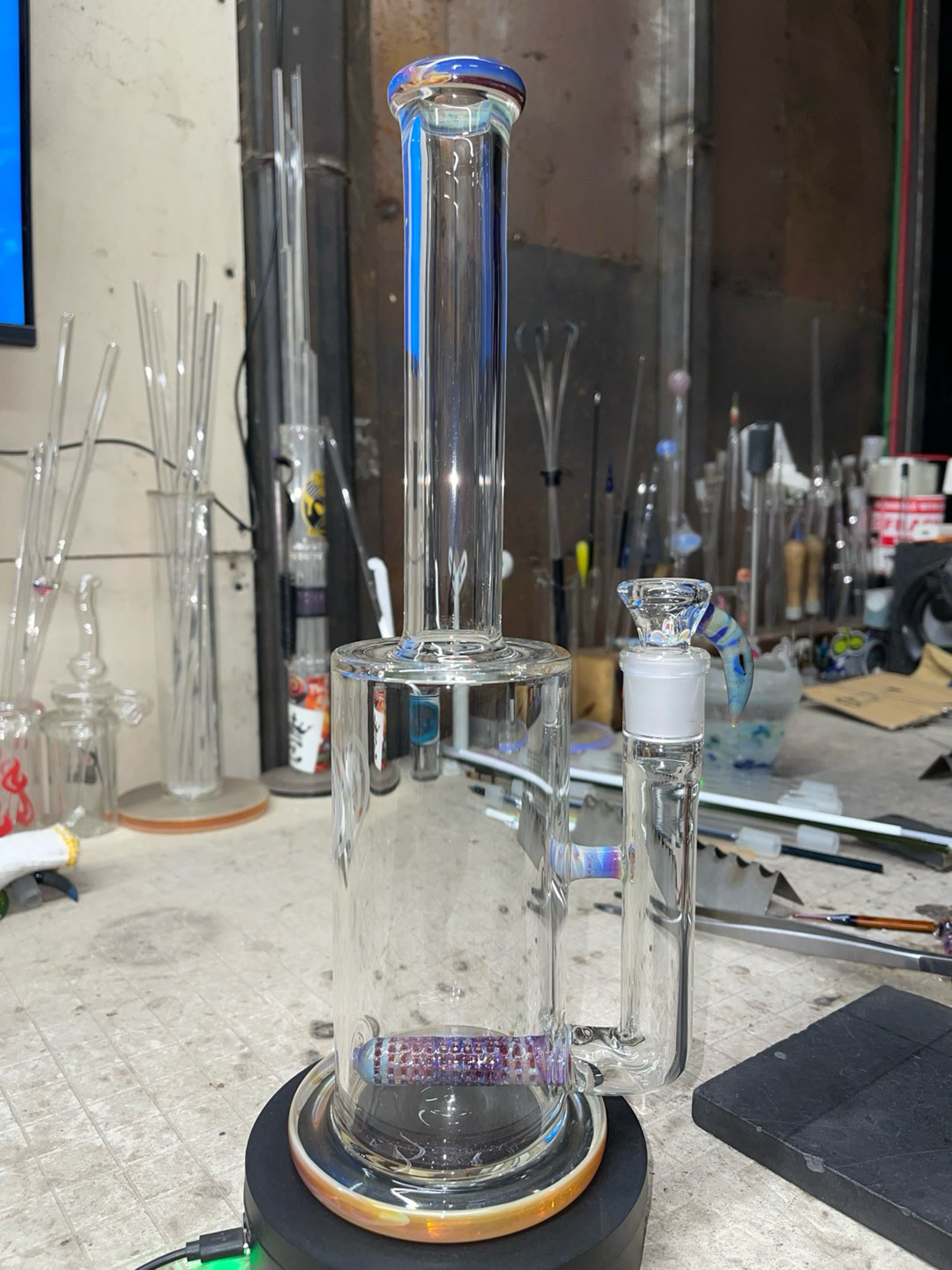 Preview pic of 14” tall, 18mm 4 holes slide,Amber purple color