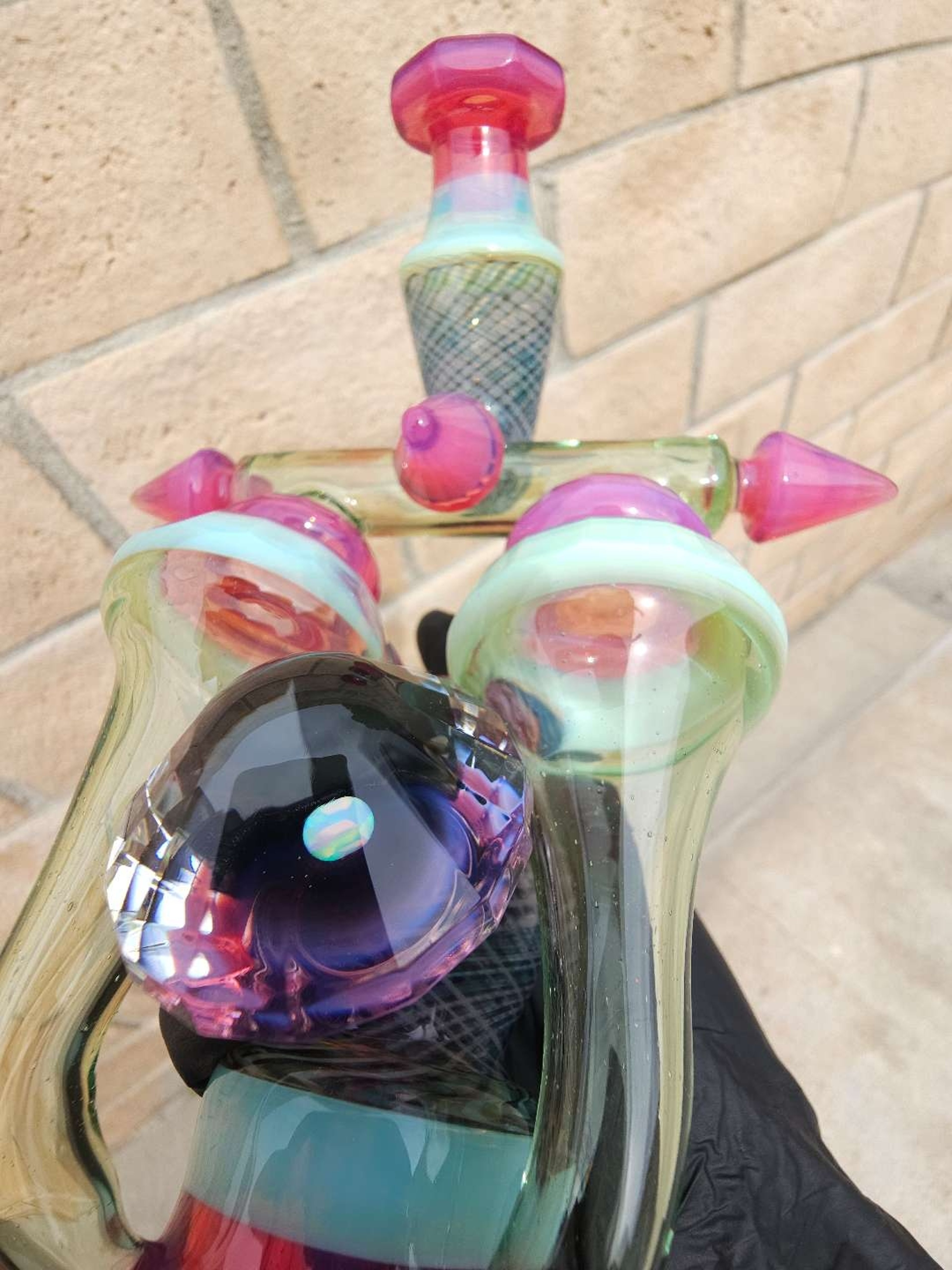 (Trillglass)FULLY FACETED 7.5" 10mm DOUBLE RECYCLER) UV, CFL. CRUSHED OPAL image 0
