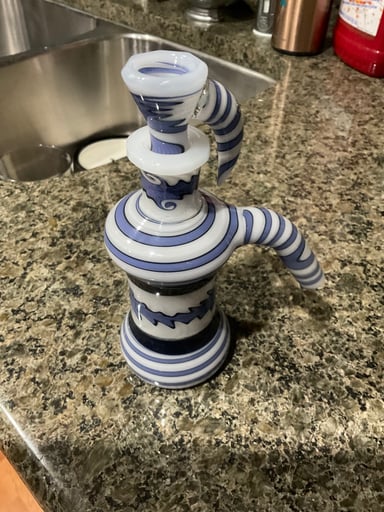Preview pic of Rickert Glass Full Worked 14mm Dry Ash Catcher Blue/white