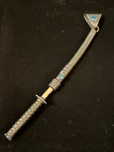 Preview pic of Daburai Pendant 3 stone Blue Apatite oxidized sterling silver