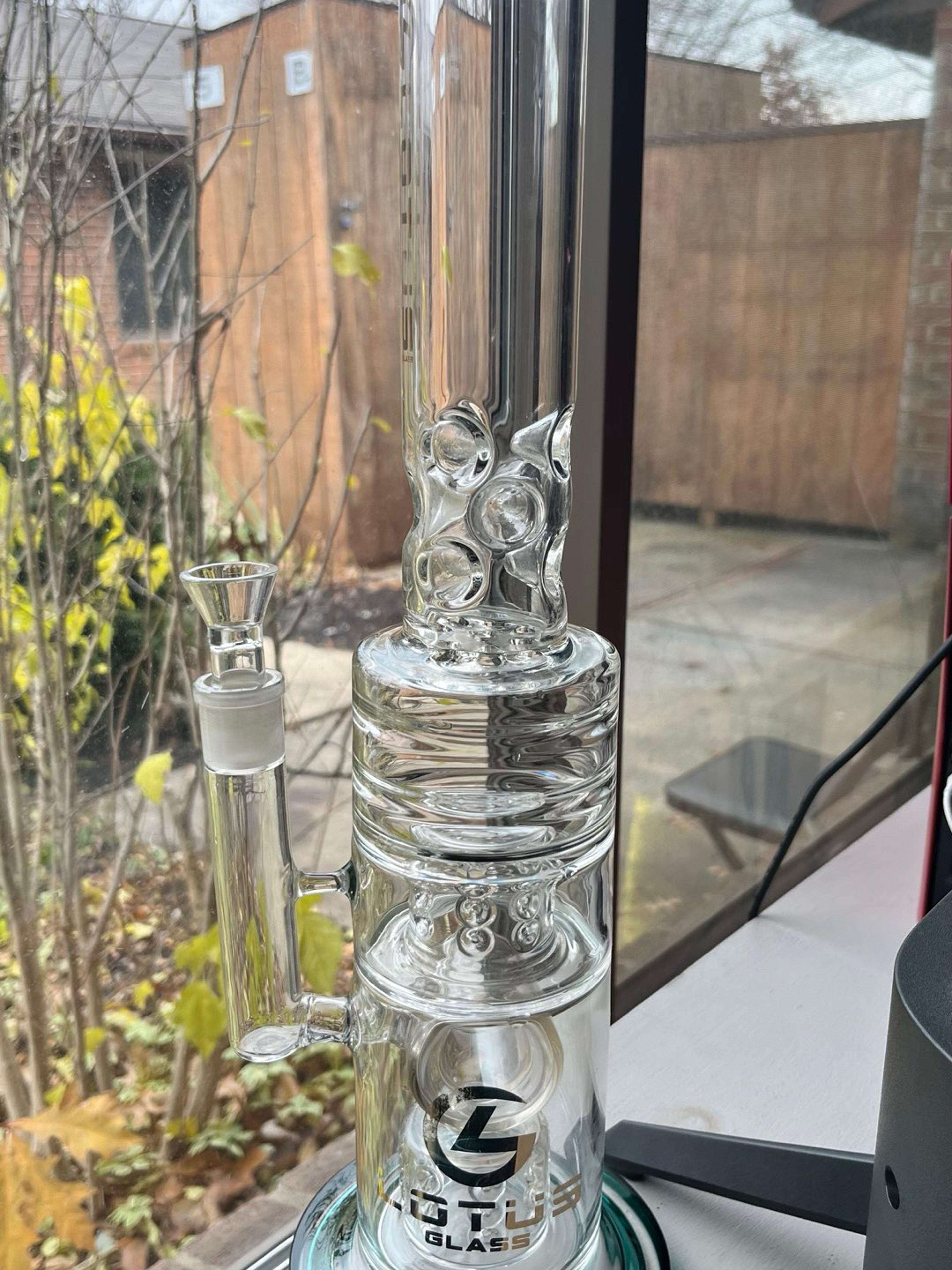 Preview pic of 18 inch 18mm Lotus Glass 3 Perc Straight Tube