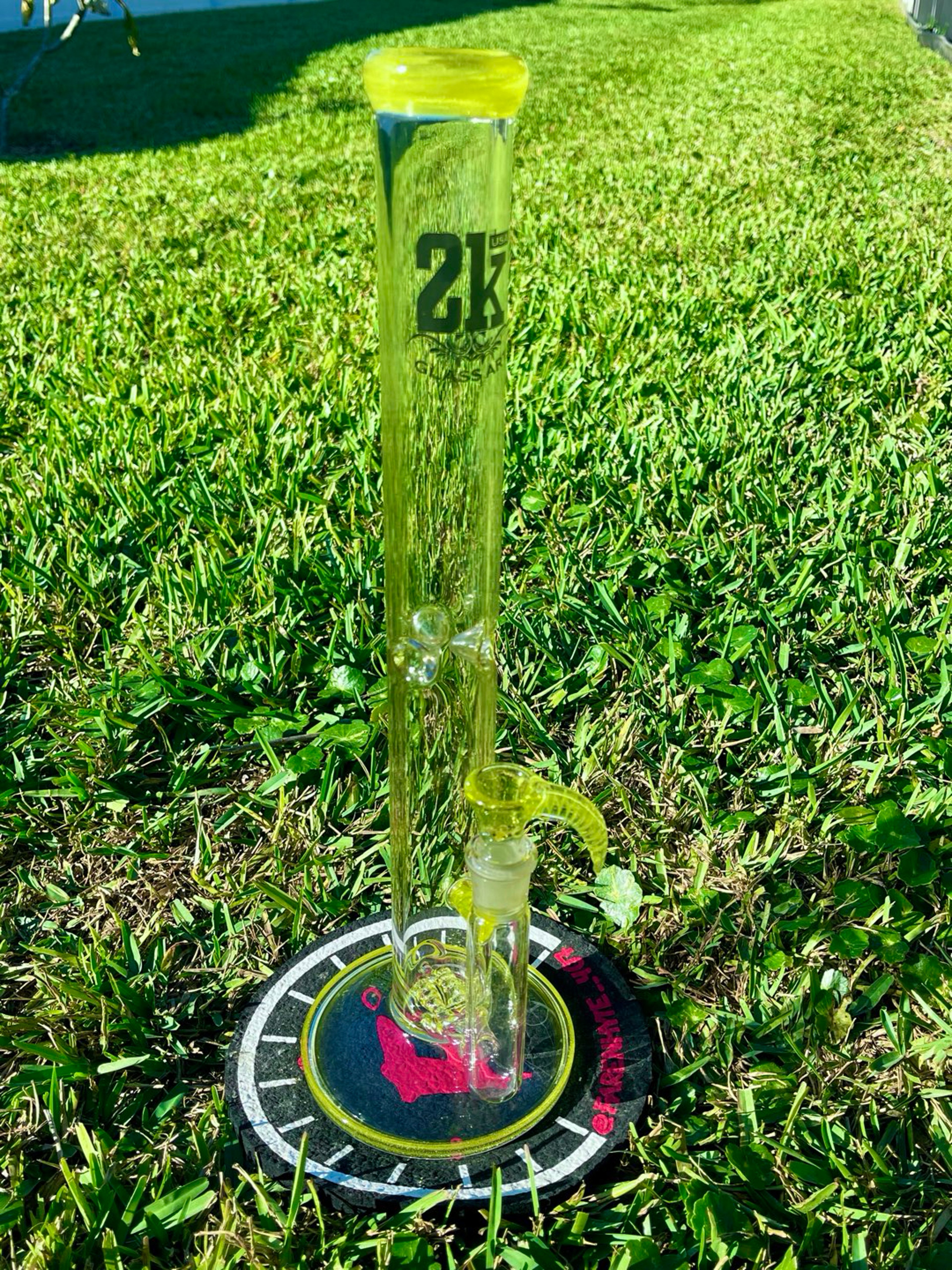 2K Glass Art / 18mm Dual inline Percs - With Yellow Acents image 0