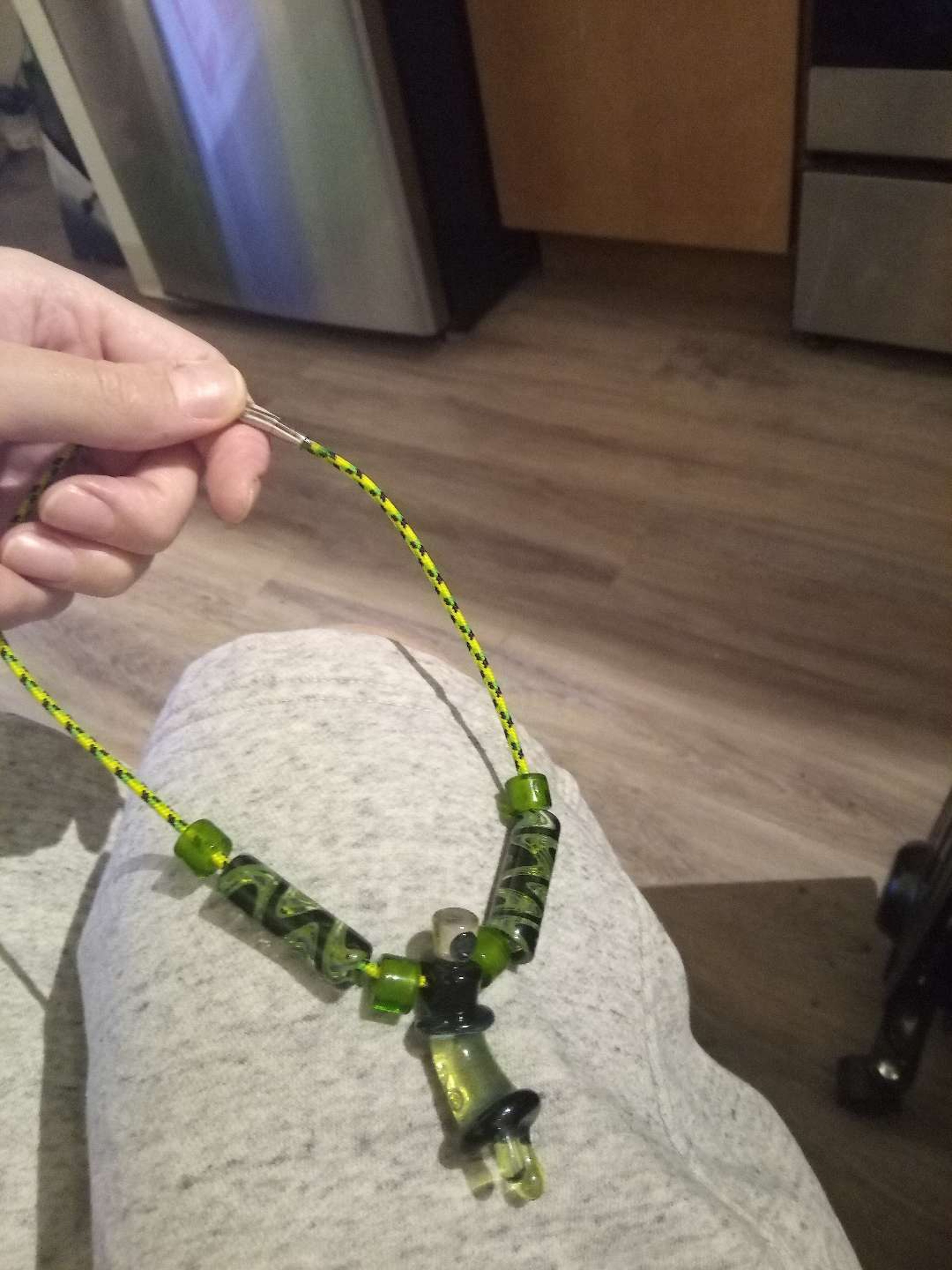 Preview pic of Spray paint can pendant w/ small green & tube wig-wag beads