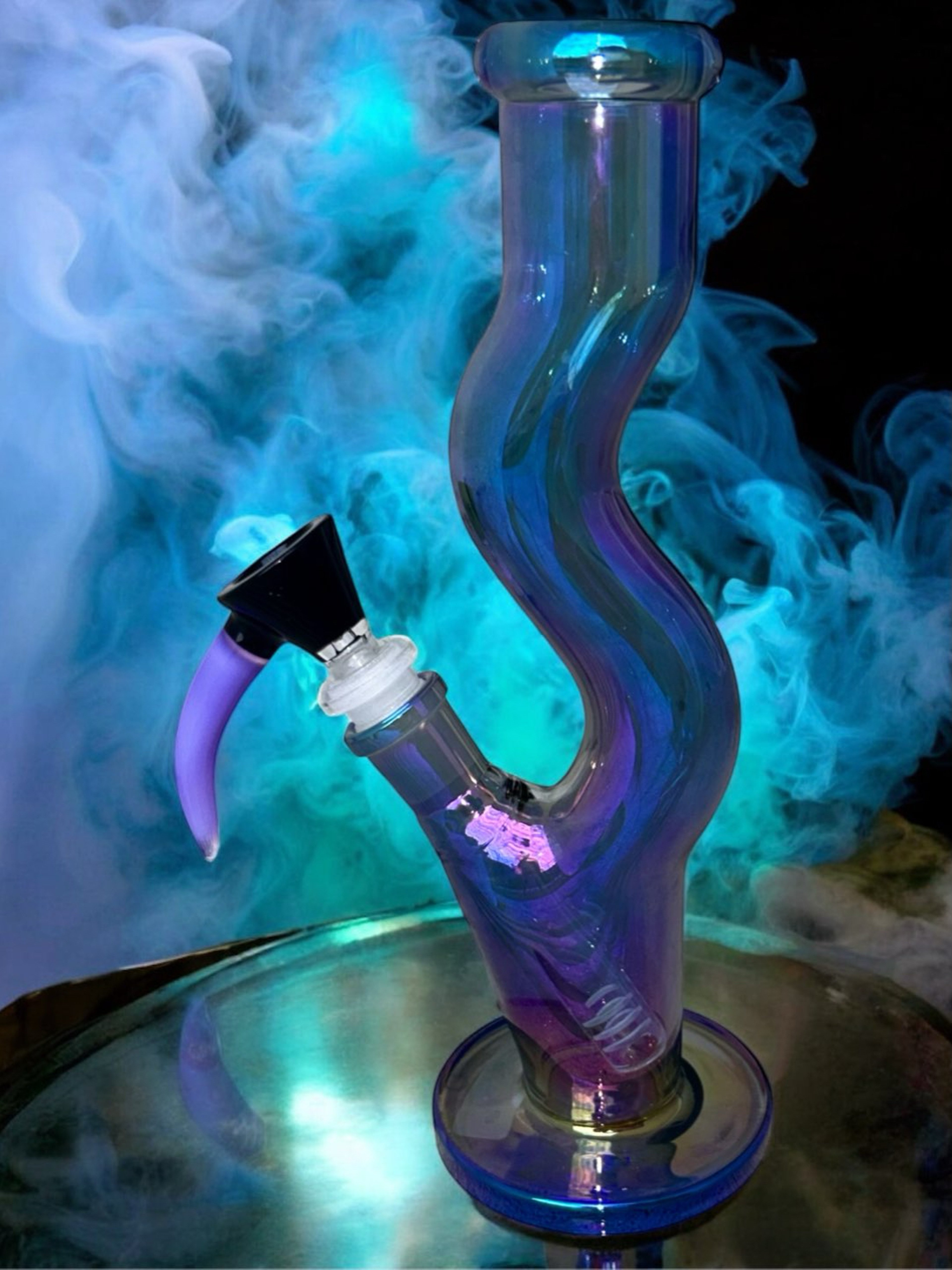 Preview pic of 10” Wavy Purple/Blue Holographic Percolator Bong