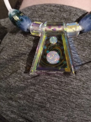 Preview pic of Borobarto Amulet Pendant w/ dichroic multi-layered image beads (x2) plus pendant.