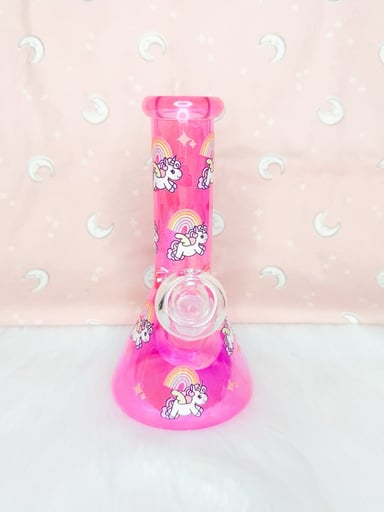 Preview pic of Neon Pink Iridescent Unicorn 8 Inch bong