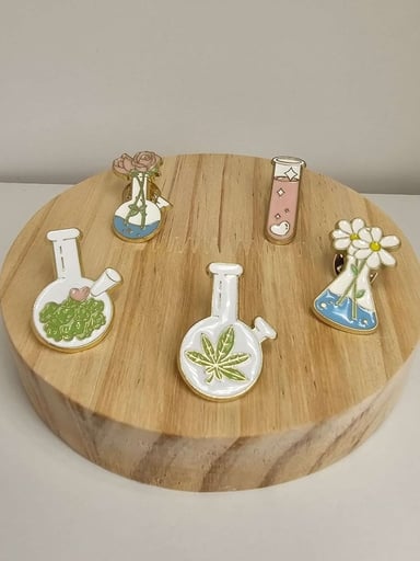 Preview pic of 5-Piece Botanical Stoner Enamel Pin Set – Cute Flower Lab Pins