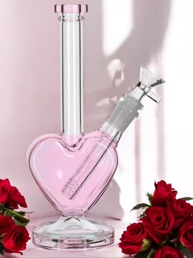 Preview pic of Pink Heart-Shaped Bong w/ 6 Slit Percolator 💓