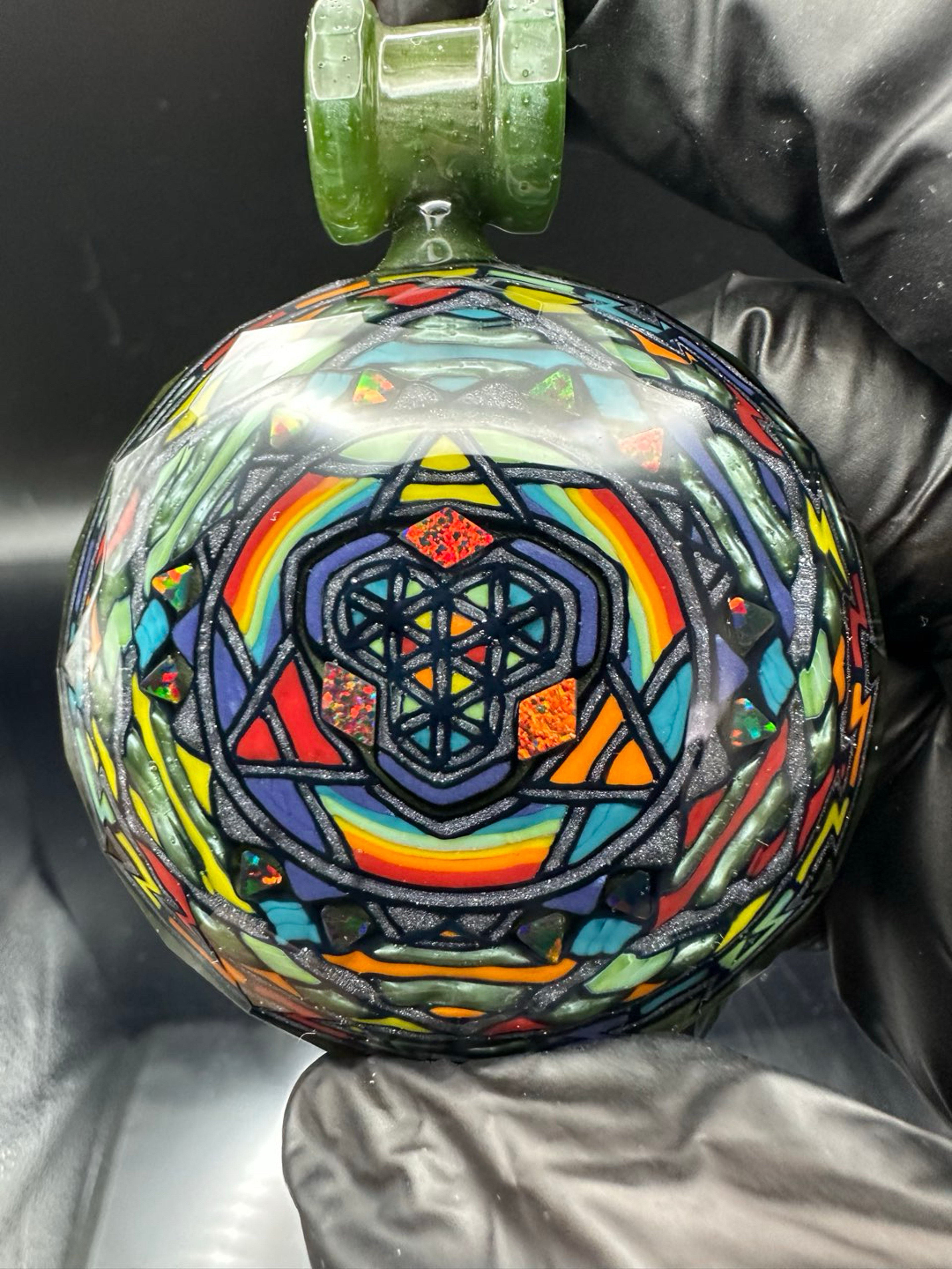 Faceted Discflip With Black Opals image 0