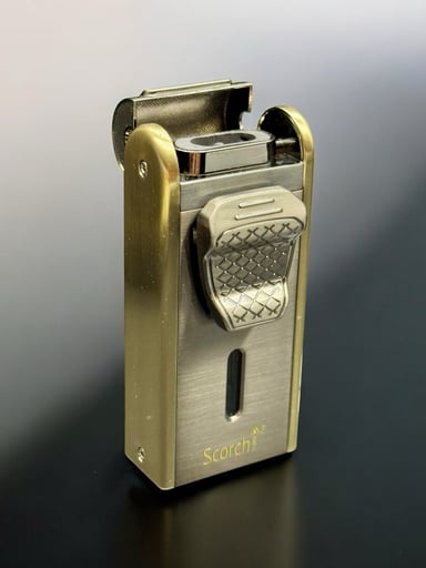 Preview pic of Gold Scorch Torch 61816 – Heavy-Duty Double Flame Metal Lighter w/ Cigar Cutter & Punch (3.3”)