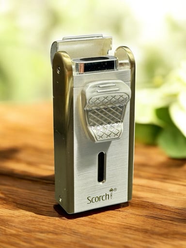Preview pic of Silver Scorch Torch 61816 – Double Flame Metal Lighter w/ Cigar Cutter & Punch (3.3”)
