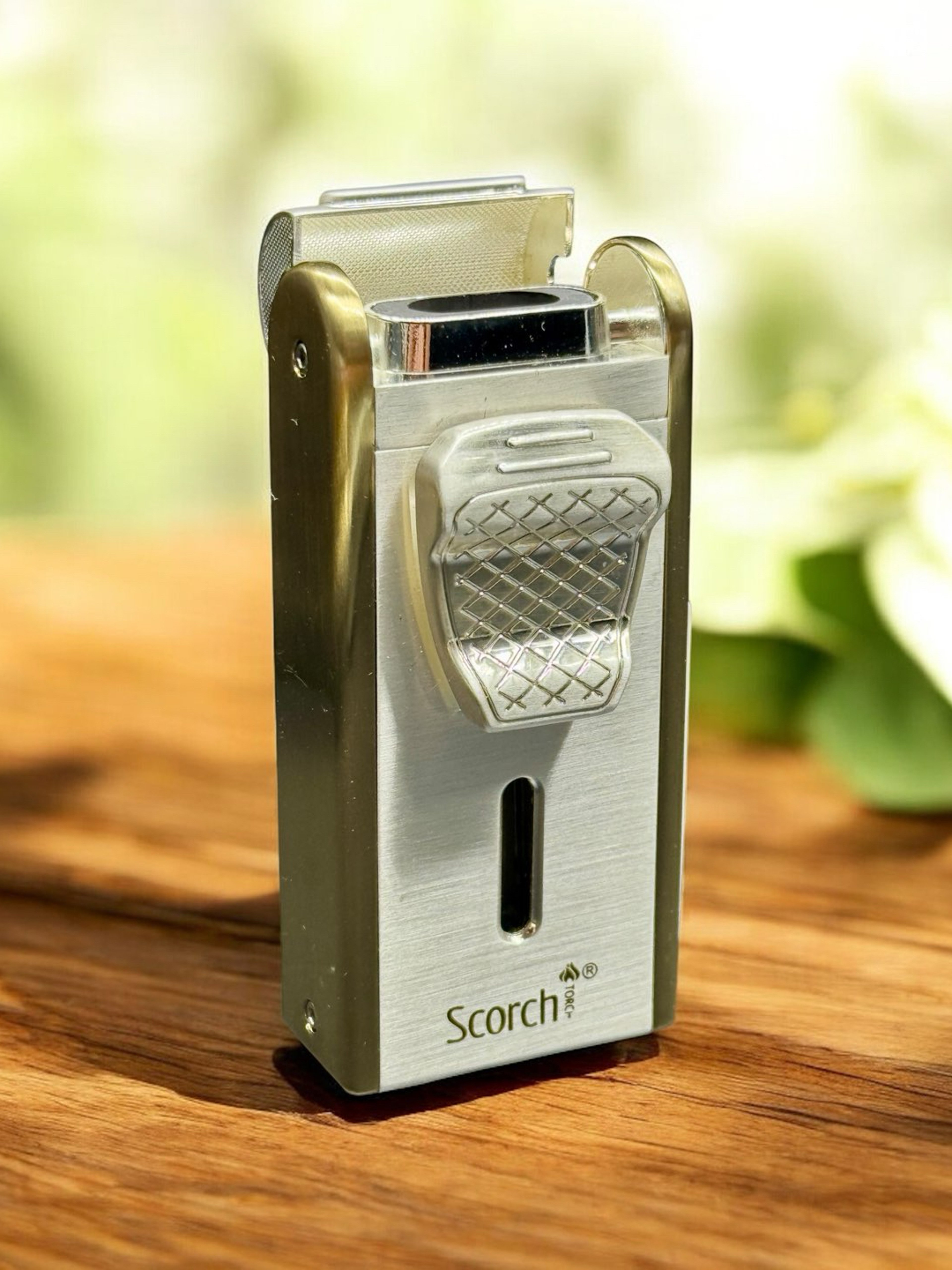 Preview pic of Silver Scorch Torch 61816 – Double Flame Metal Lighter w/ Cigar Cutter & Punch (3.3”)