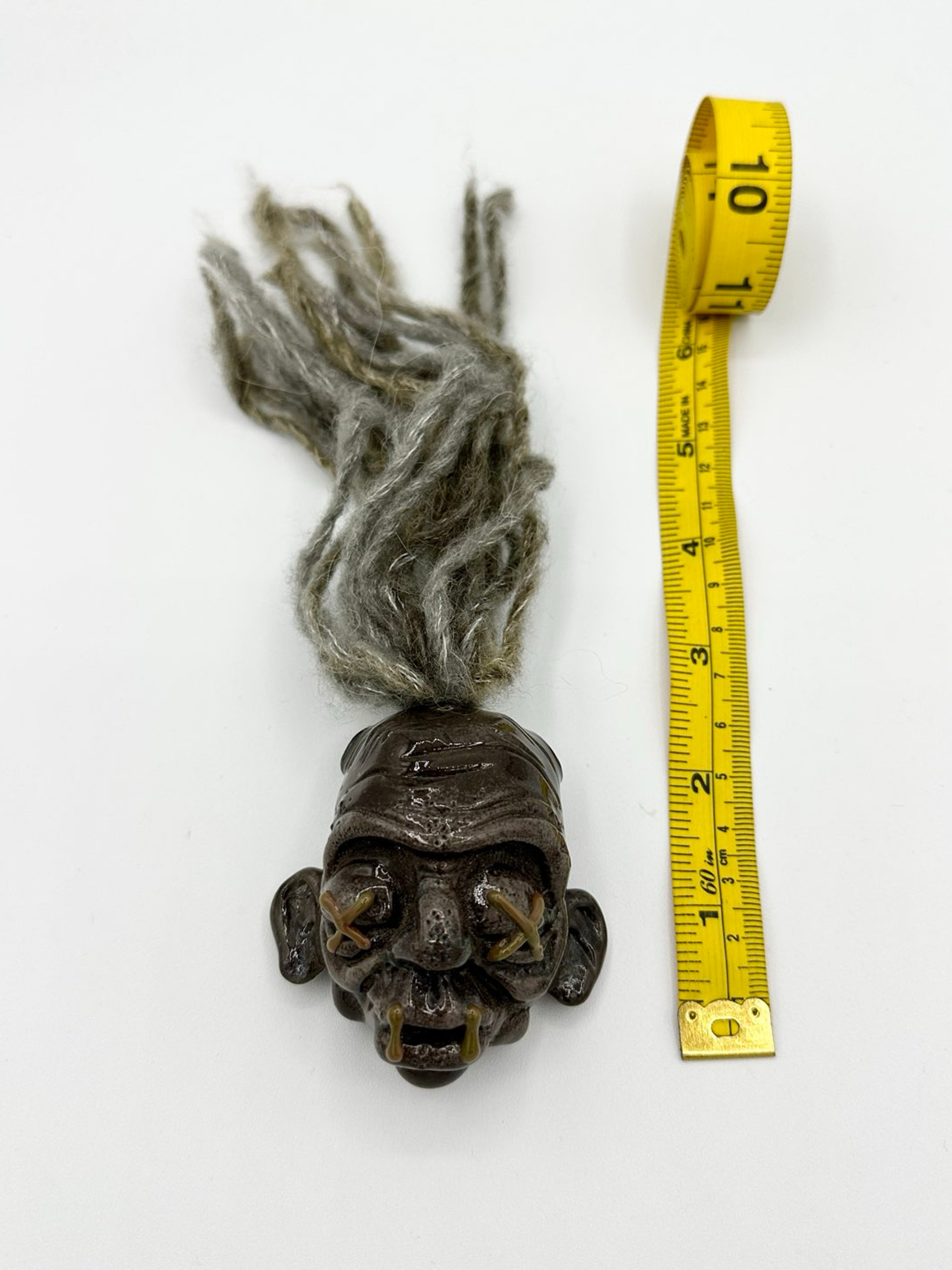 Ghost Glass Shrunken Head with Removable Hair Pendant image 0