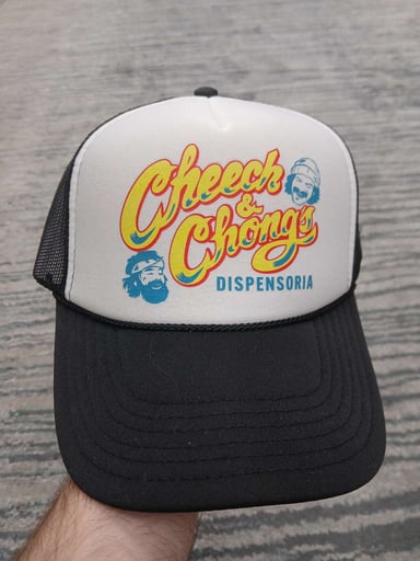 Preview pic of Cheech and Chong 'Dispensoria' Truckers Hat (Black)