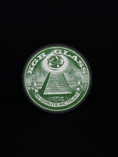 Preview pic of SIGNED In Donuts We Trust 8” Round Mat by KGB Glass x Moodmats