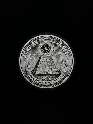 Preview pic of SIGNED In Donuts We Trust Grey Variant 8” Round Mat by KGB Glass x Moodmats an