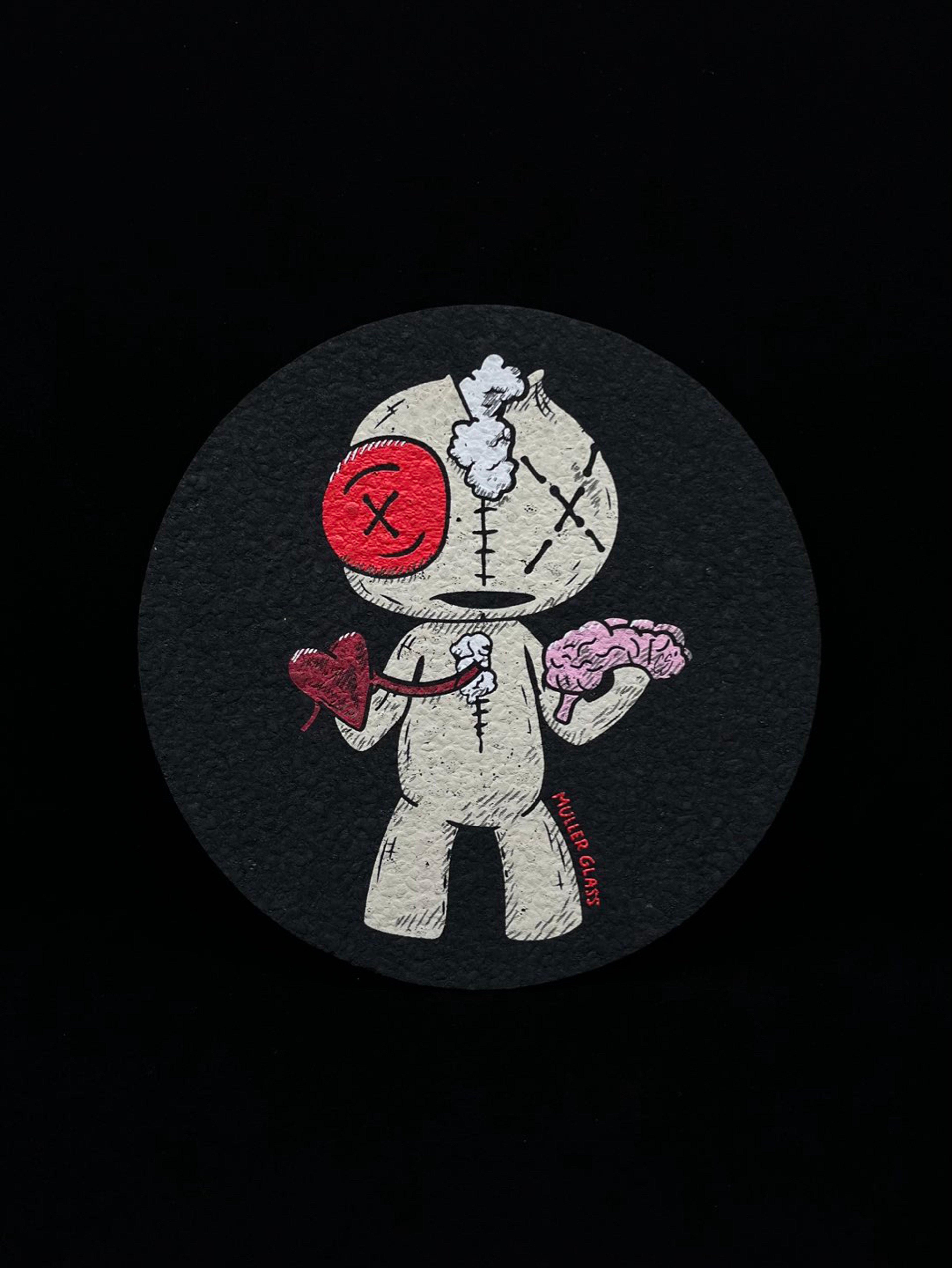 Preview pic of Voodoo Head vs Heart 8” Round Mat by Muller Glass x Moodmats